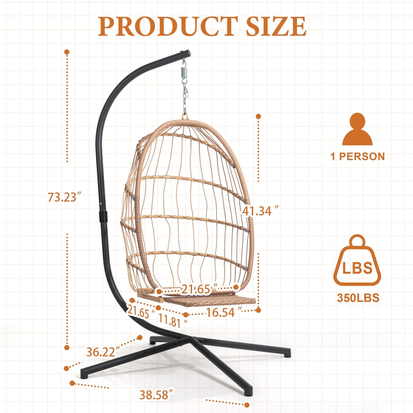 Yechen Hanging Egg Chair with Stand and Footrest for Indoor Outdoor, Foldable Wicker Rattan Patio Egg Swing Chairs Hammock Egg Chair with UV Resistant Cushion for Bedroom Porch, 350 Lbs Capacity