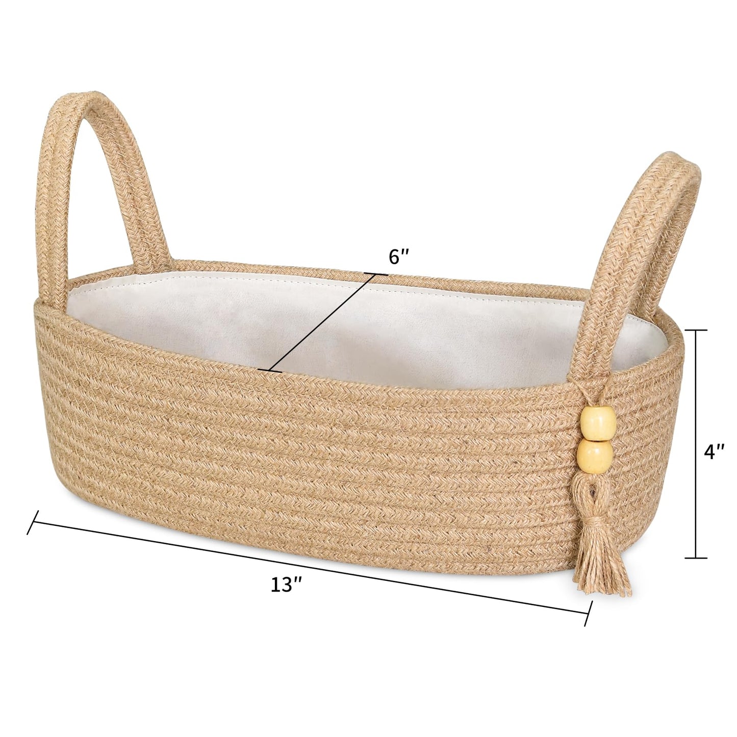 ABenkle Small Storage Basket for Toilet Tank Top - Jute Rope Woven Organizer with Handle, Boho Countertop Bathroom Decor, Toilet Paper Holder, 13x6x4 Inch