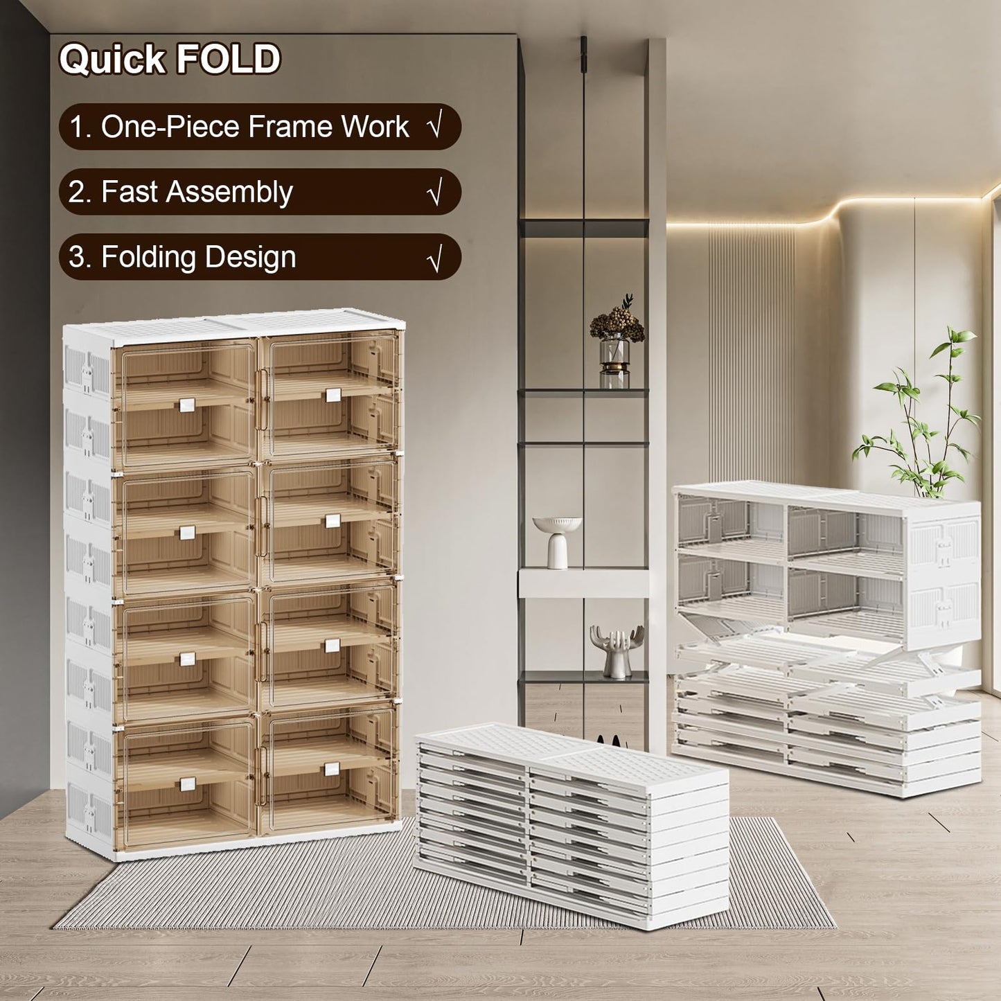 wesimple 40 Pairs Shoes Storage Cabinet of 3-Step Fast Installation,Plastic Shoe Box with Clear Magnetic Door for Display, Shoe Organizer for Sneaker, Sandals, Heels (2 Row, 10 Tier)