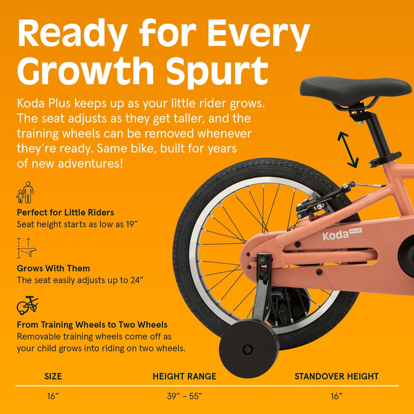 Retrospec Koda Plus 16in Kids Bike with Training Wheels - Adjustable Seat & Handlebars for Ages 4-6 - Lightweight 18.5lb Girls & Boys Bicycle with v-Brakes