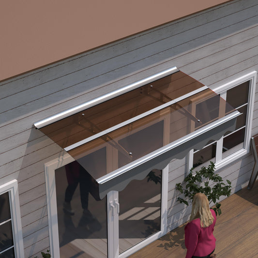59"x34" Awning for Door Entrance, Solid Polycarbonate Window Door Awnings Exterior with Aluminum Brackets and Valance, Entry Door Awning Canopy for for Wooden Wall House, Brown