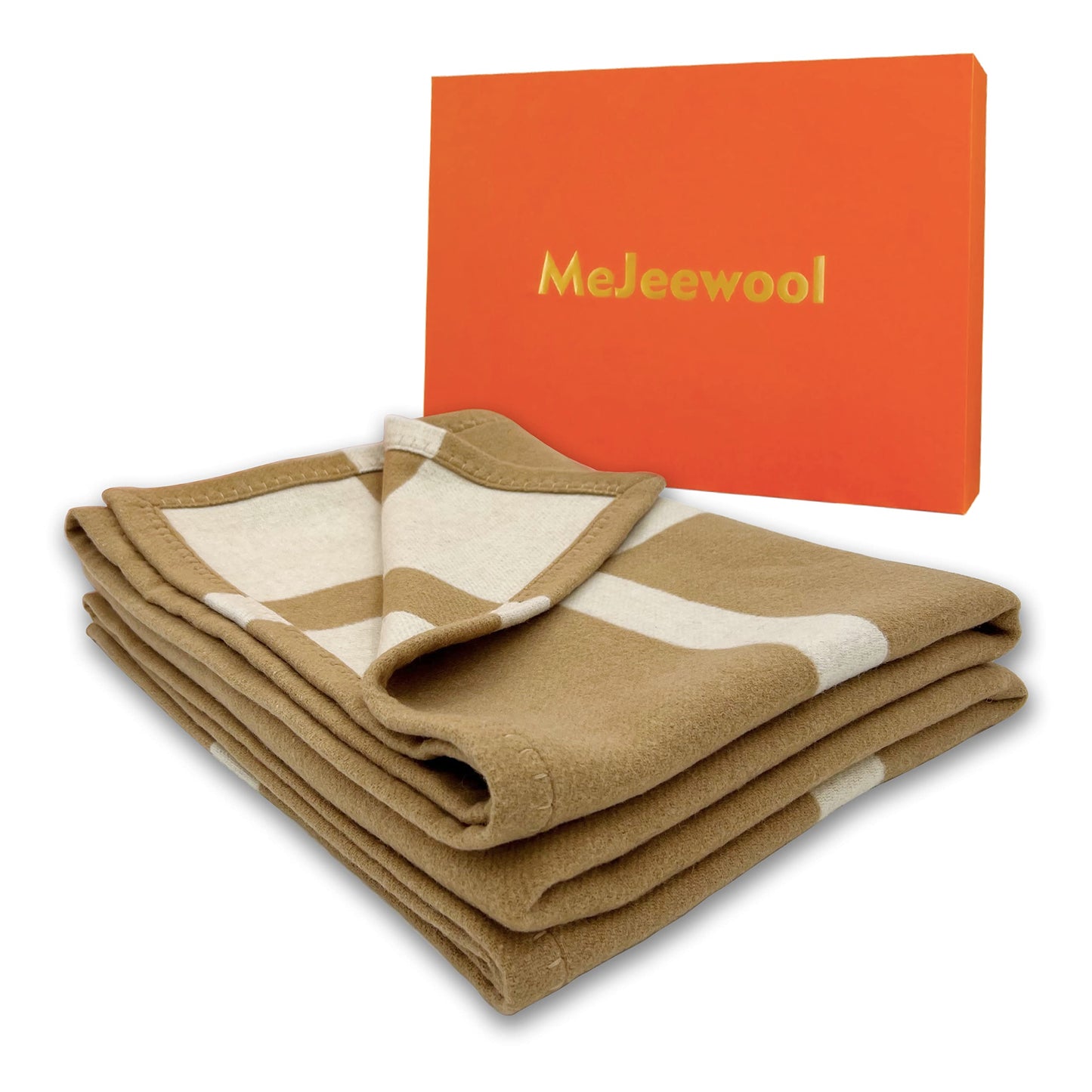 Wool Blanket & Throws 90% Wool Warm Blanket Soft Couch Blankets 75"x55" Twin Throw Blankets for Living Room, Camping, Outdoors, or Car Travel with Exquisite Box for Gift (Camel)