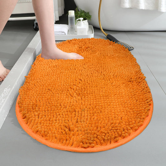 XYSaiXuan Oval Chenille Bathroom Rug, Ultra Soft Microfiber Shaggy Bath Mat, Machine Washable Thick Fluffy Carpet Rug, Non-Slip Water Absorbent Shower Mat for Bathroom, Shower (Orange,16''×24'')