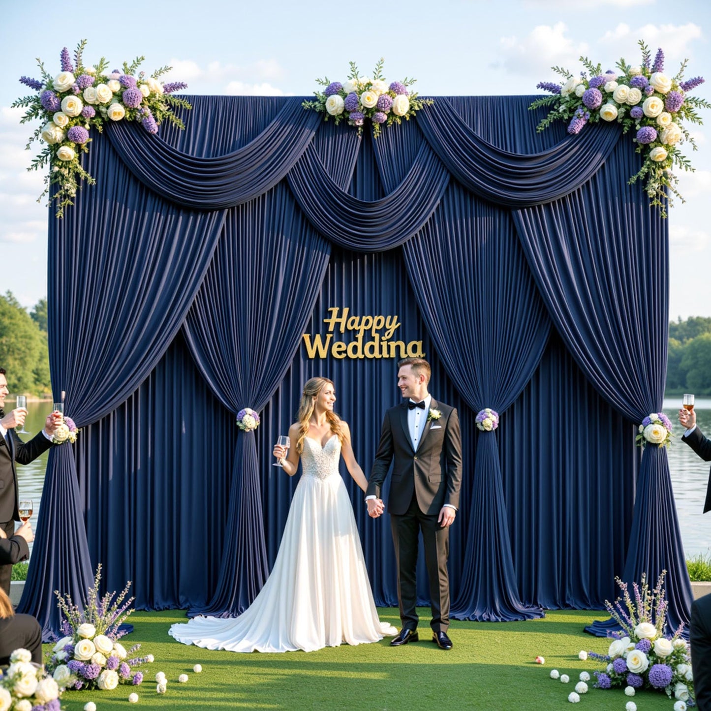 40ftx10ft Wrinkle Free Navy Blue Backdrop Curtains for Parties, Thick Polyester Backdrop Drapse 8 Panels 5x10ft for Weddings Birthday Photography Background Curtains