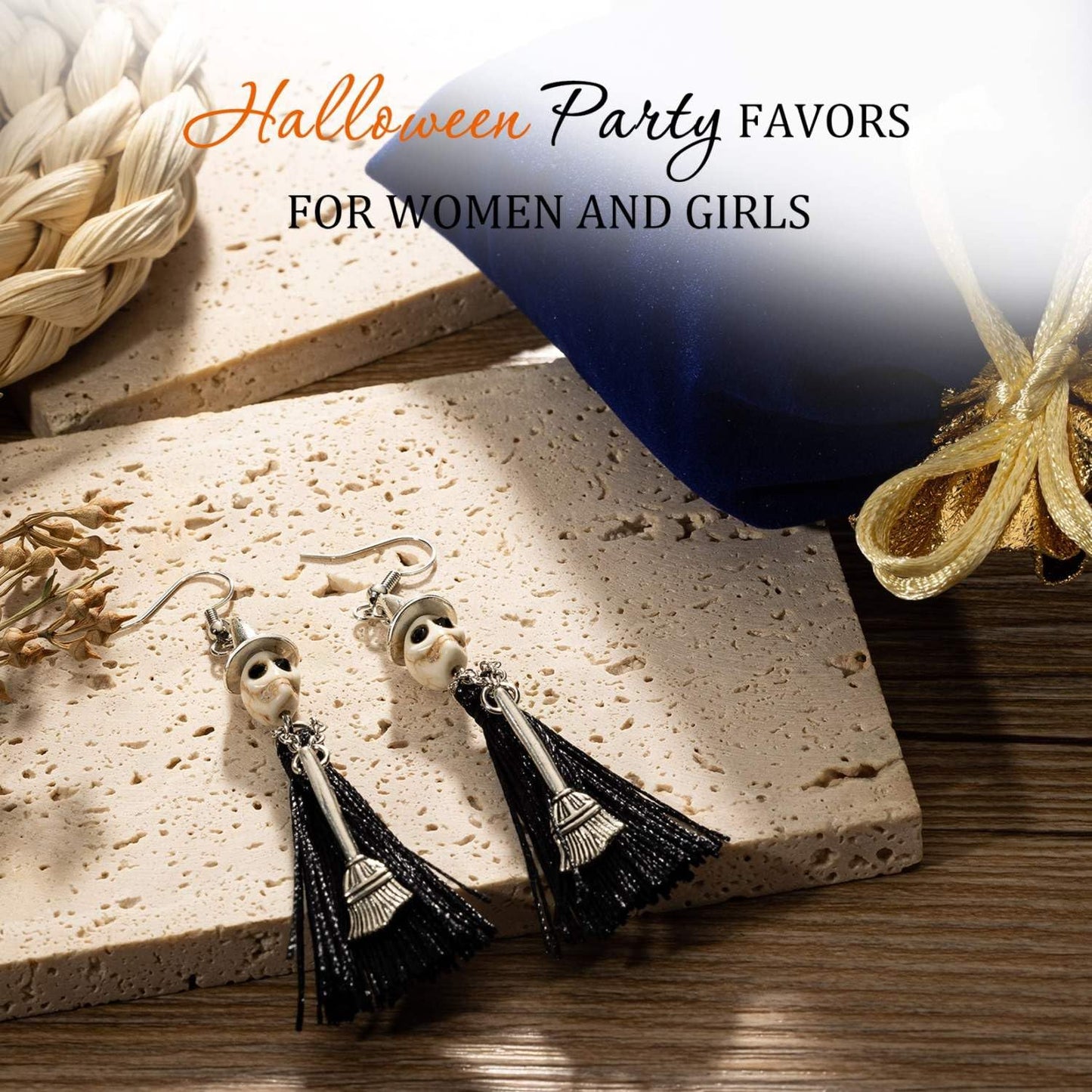 Witch Halloween Earrings Skull Skeleton Tassel Earrings for Women Girls, Witch Accessories Gothic Jewelry