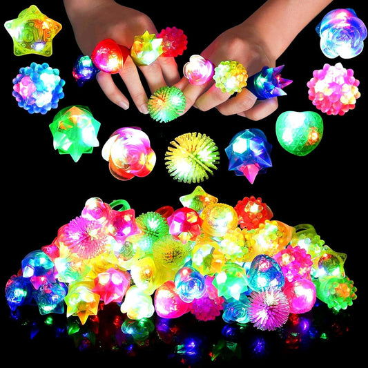 WELLVO 24 Pcs Light Up Rings Glow in The Dark Party Supplies, Birthday Halloween Party Favors for Kids 4-8 8-12, Goodie Bag Stuffers Treasure Box Toys for Classroom Prizes