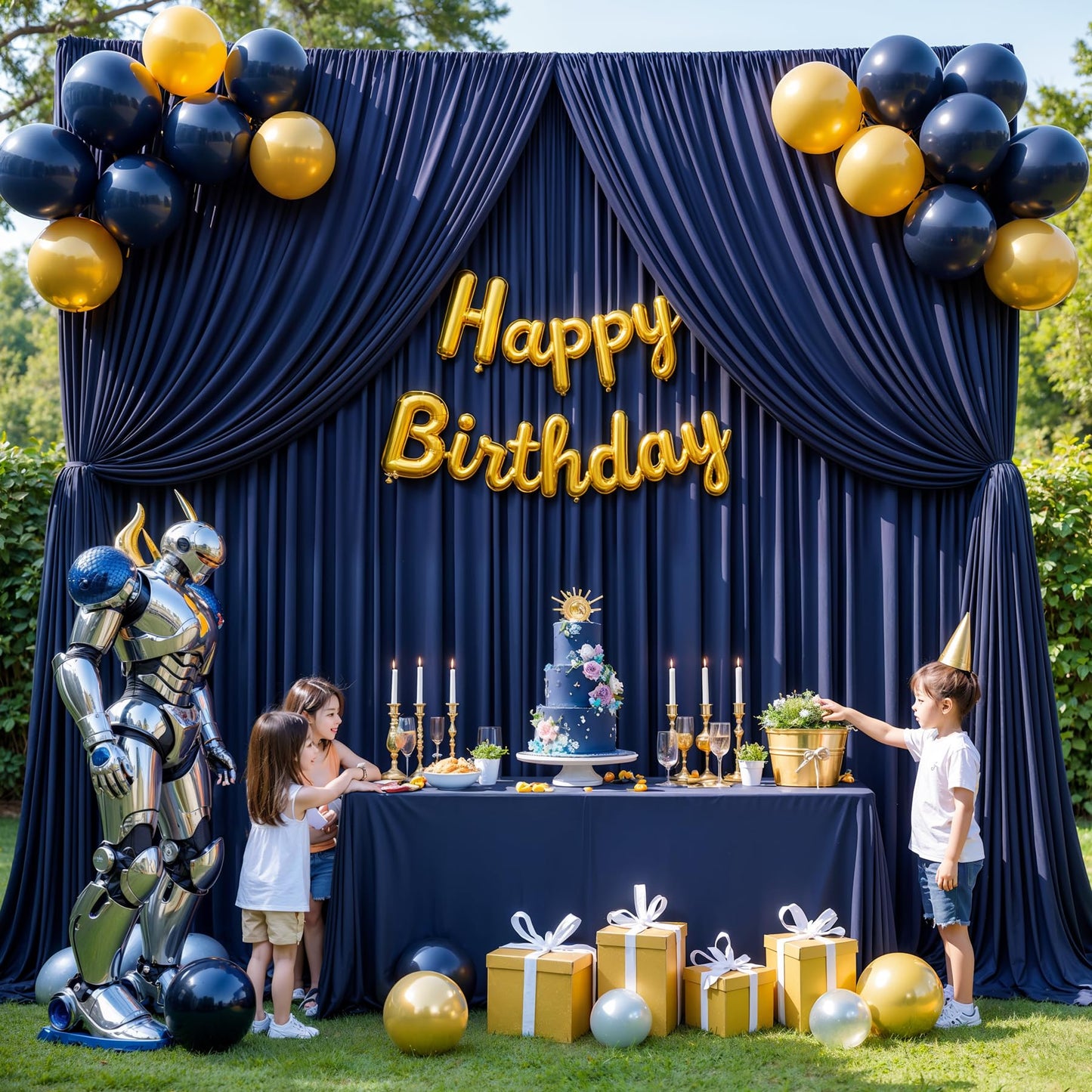 20ft x 10ft Navy Blue Backdrop Curtains for Parties – Wrinkle-Free Polyester Drapes, 4 Panels 5ft x 10ft Navy Blue Photo Backdrops for Weddings, Birthday Parties, Studio Photography