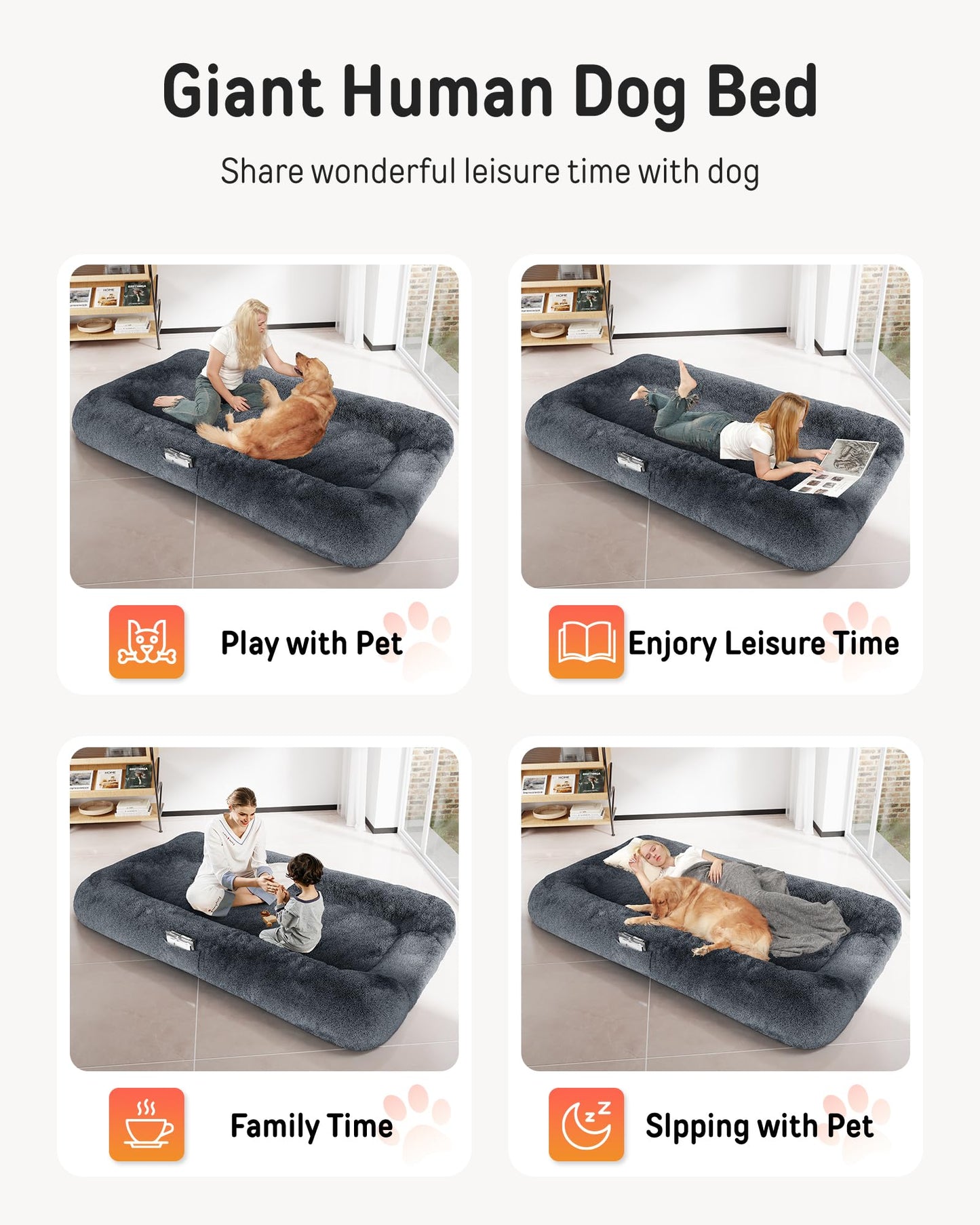 YEFU Human Dog Bed, 78.7"x44.8"x11.8"Human Dog Bed for Adult, Human Size Dog Bed with Washable Cover and Anti-Slip Bottom, Giant Dog Bed for Humans for nap and Floor Bed, Dark Grey