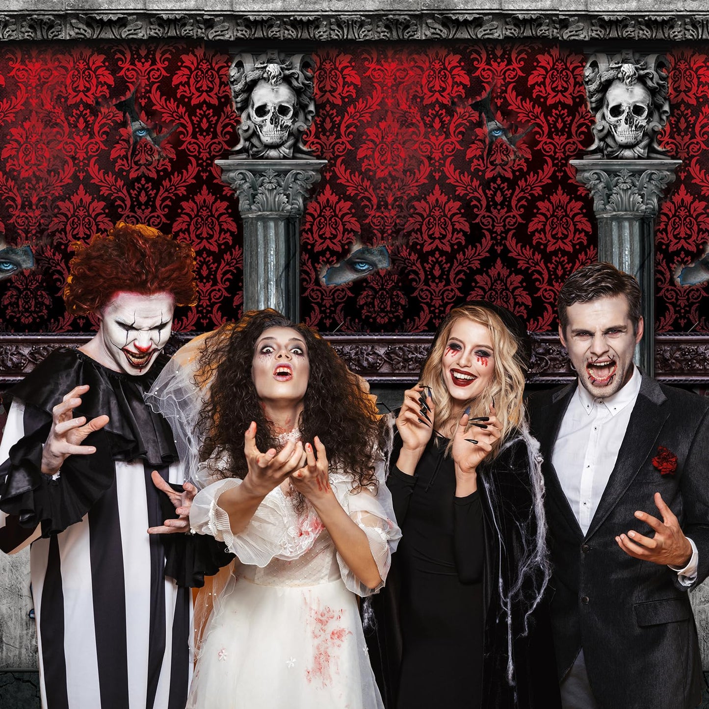 100Ft Gothic Mansion Backdrop Roll for Halloween Haunted House Party Decoration, Room Scene Setter With Cutter Box, Photography Wallpapers