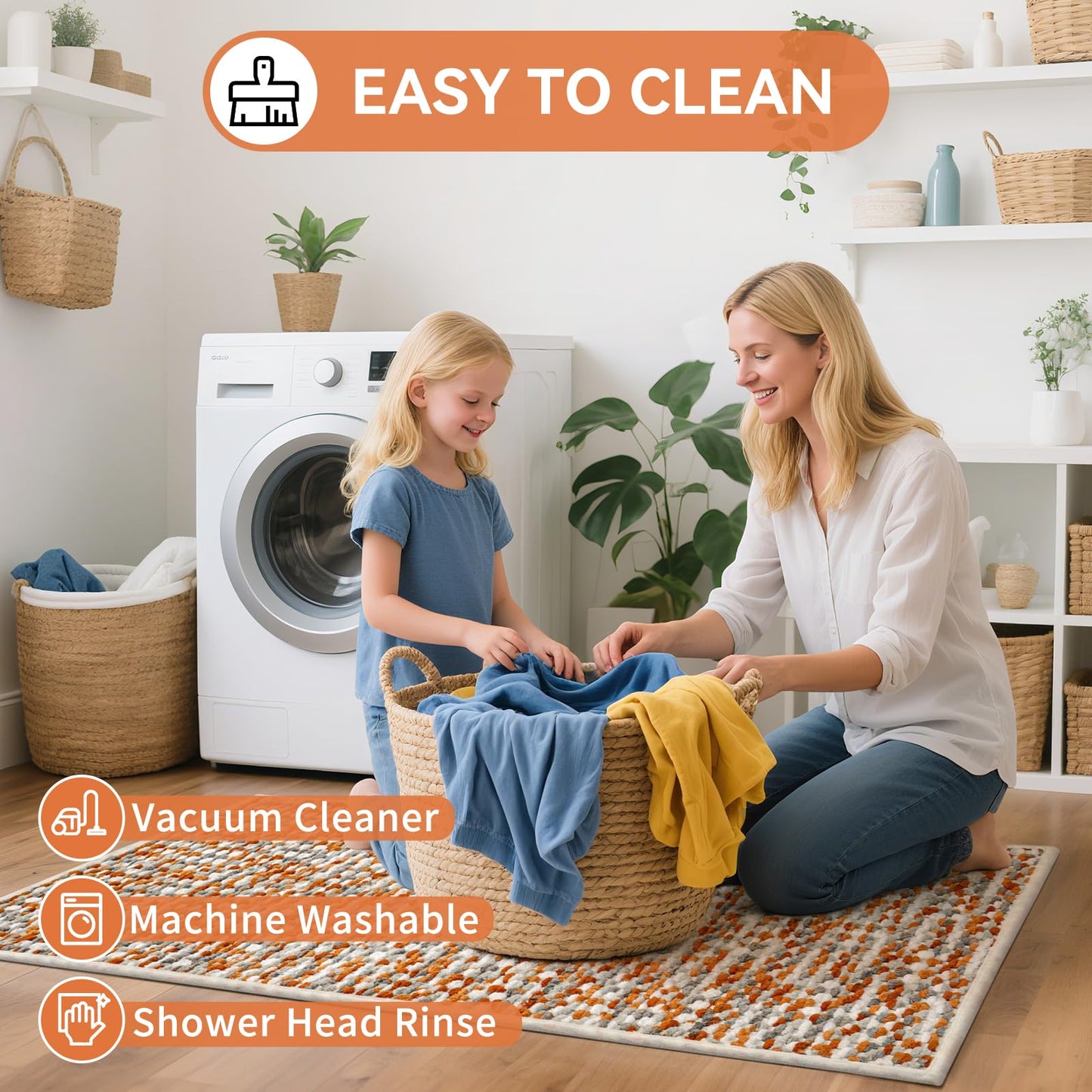YDKGL Bathroom Rugs Non Slip Washable Bath Rugs Super Absorbent Chenille Bath mats for Bathroom Thin Bath Mats for Bathroom Mat Quick Dry Bath Mat Low Pile Bath Rug,Orange 20x32