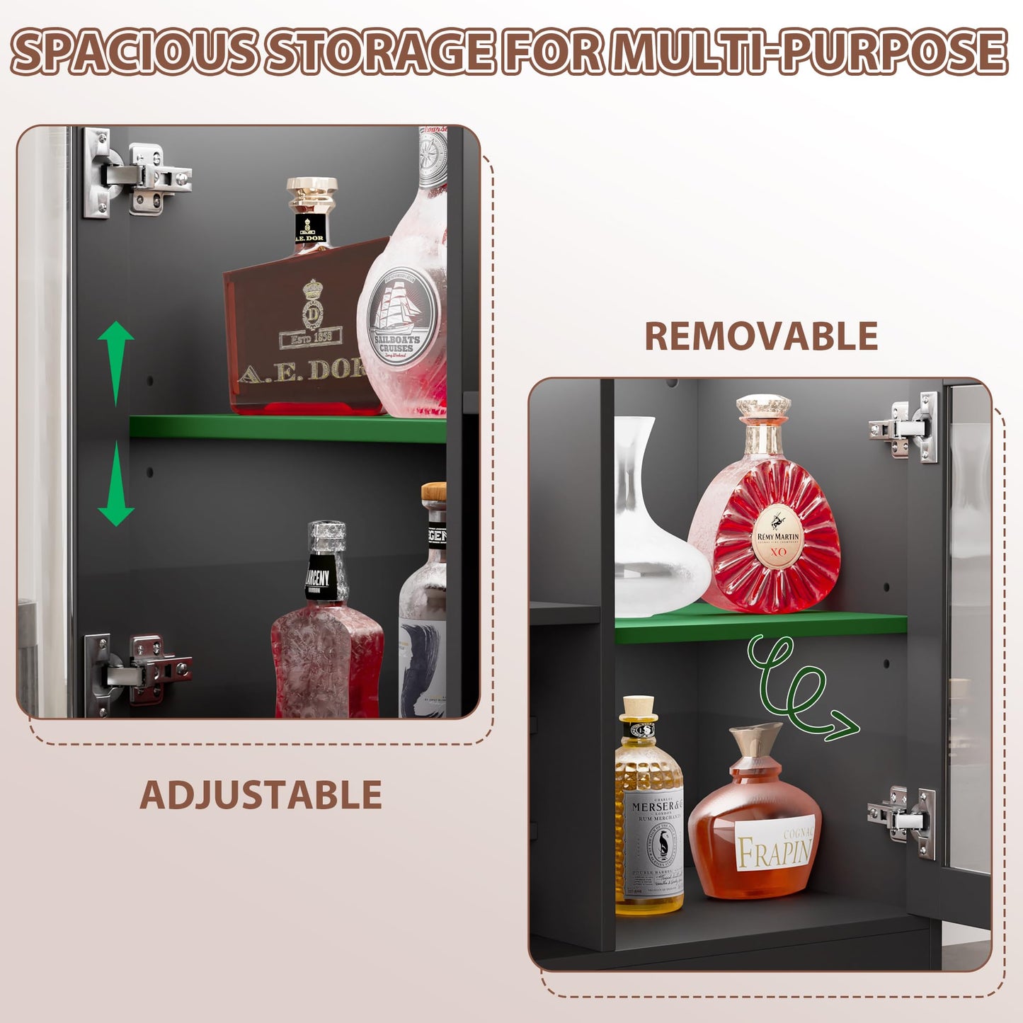 Wine Bar Cabinet with LED Light, Kitchen Coffee Bar Cabinet with Power Outlet, Home Liquor Cabinets with Glass Holder and Wine Racks, Modern Buffet Sideboard with Storage for Living Room, Kitchen