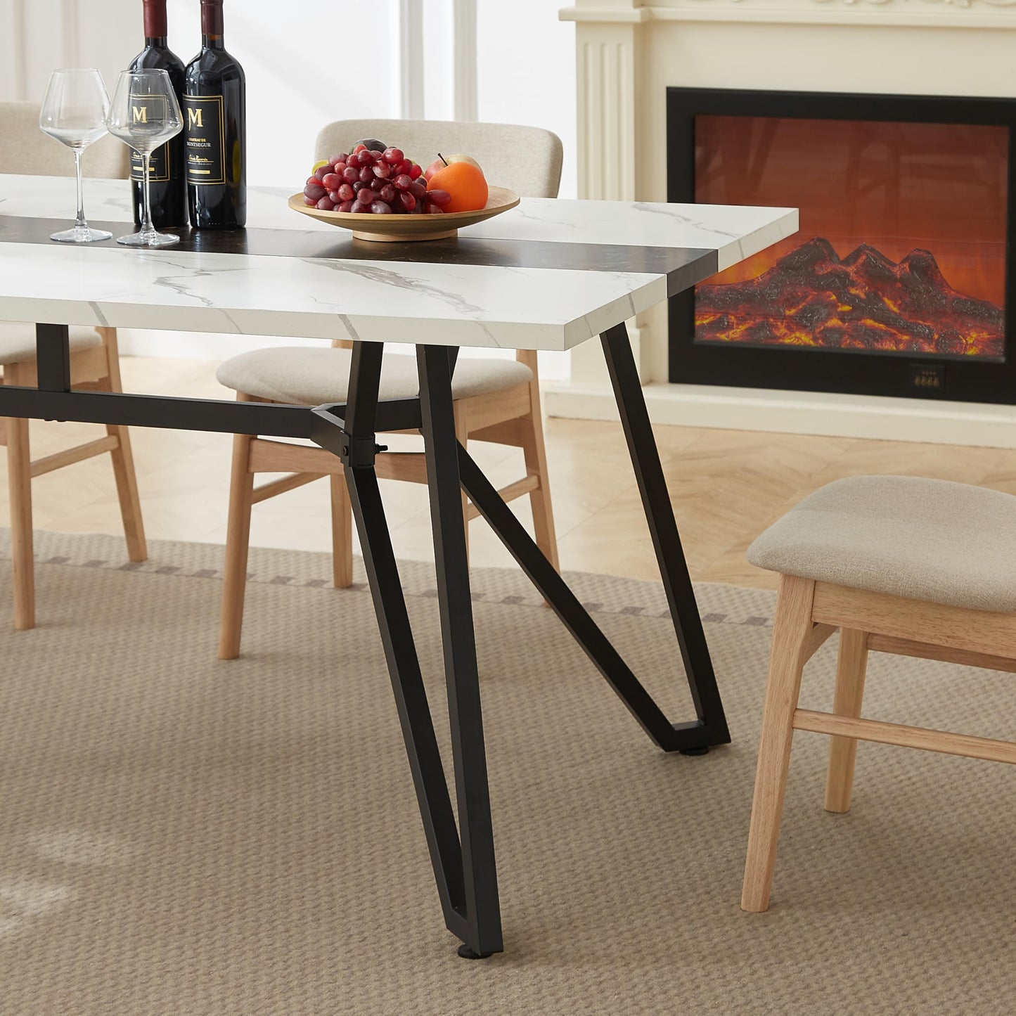71 Inch Dining Table for 4 6 8, Modern Rectangular Wood Kitchen Table, Marble Grain Dining Room Table for 8 People, 6ft Large Dinner Tables with Adjustable Legs,Home Kitchen Furniture