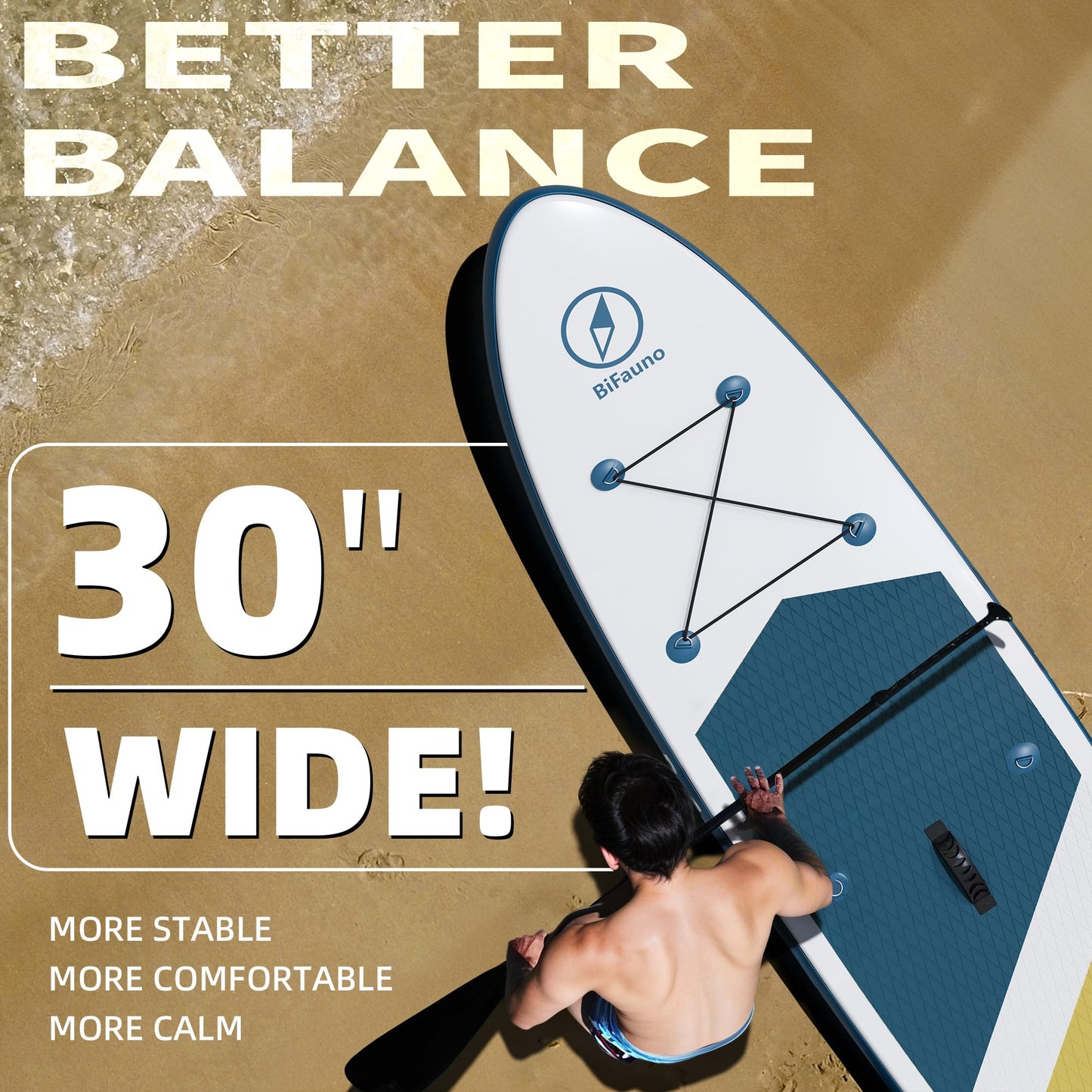 Bifanuo Inflatable Stand Up Paddle Board for Adults with SUP Accessories and Backpack Paddle Boards Non-Slip Deck, Wide Stance, Bottom Fin, Double Action Pump