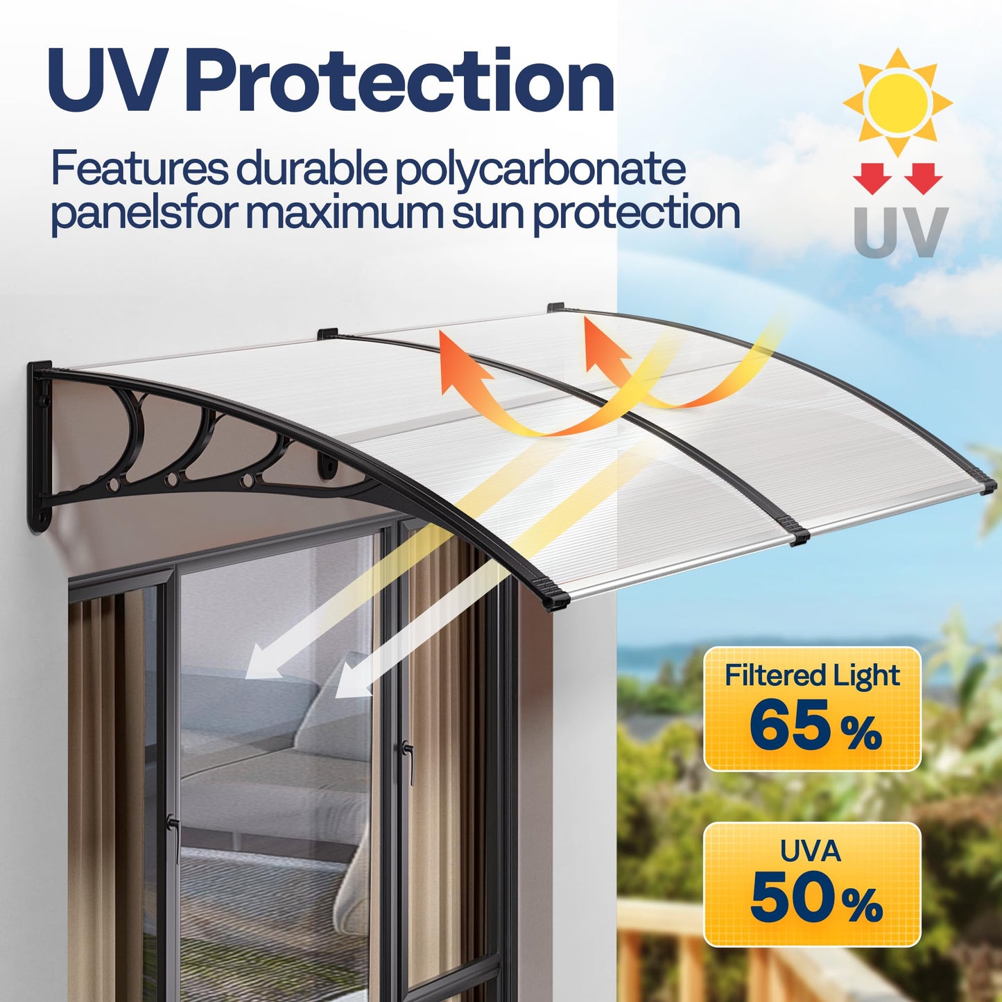 VIVOHOME Polycarbonate Window Door Awning Spliced Canopy Transparent with Black Bracket 40 Inch x 120 Inch