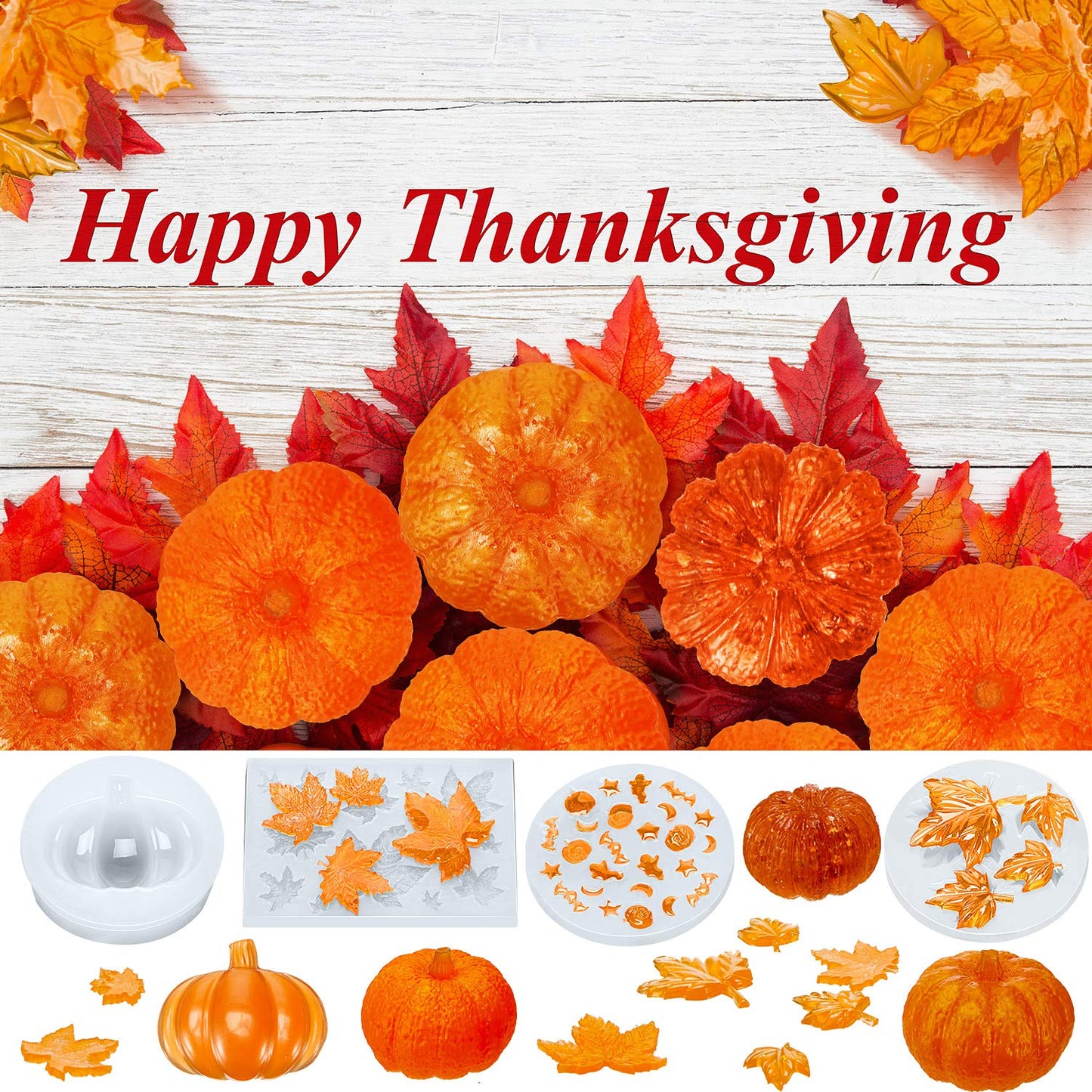 7 Pieces Pumpkin Silicone Molds Halloween Resin Molds Thanksgiving Candle Epoxy Maple Molds Mixed Ghost Mold for Fall DIY Craft Making Decoration Supplies