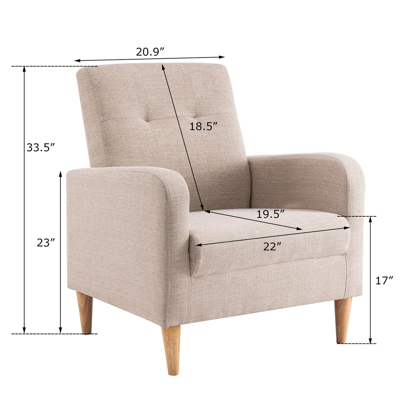 VKNOW Accent Chair Living Room Chair, Upholstered Linen Armchair Sofa Chairs for Bedroom, Living Room, Mid Century Modern Comfy Reading Chair,Beige
