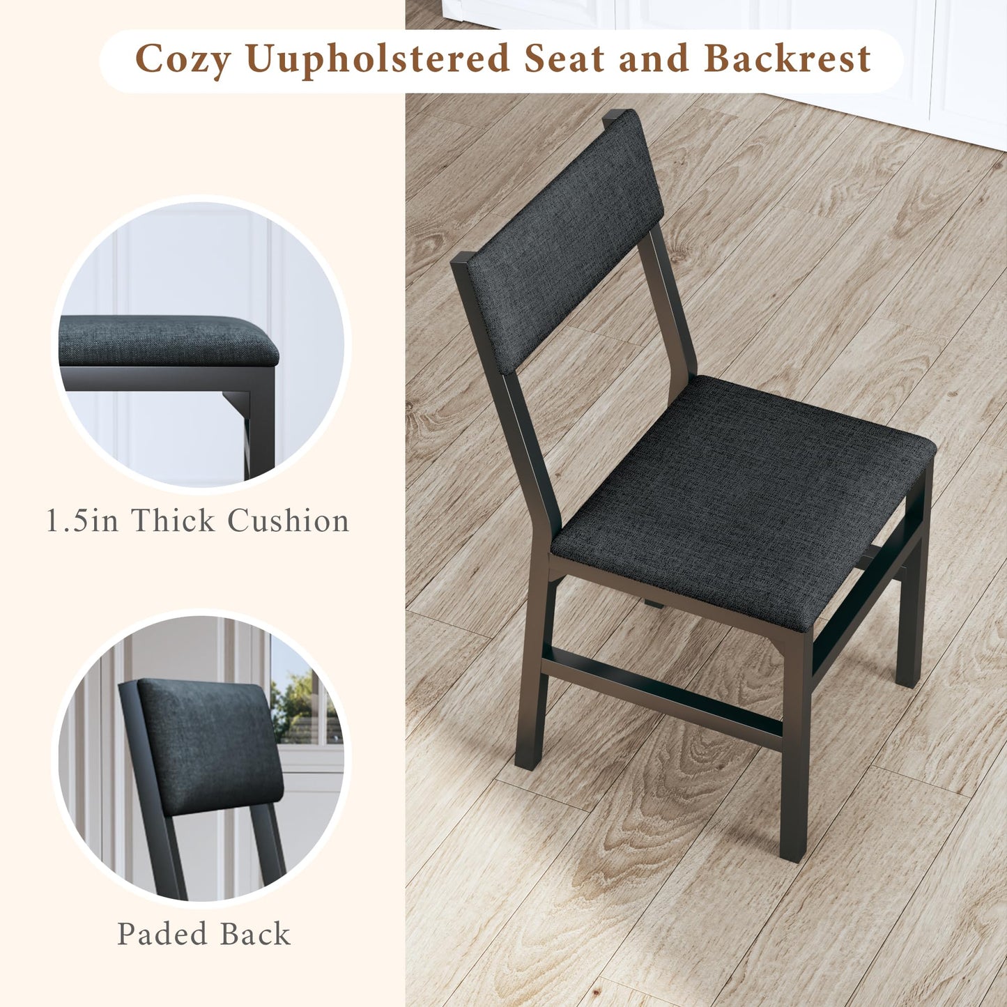 7-Piece Dining Table Set for 4-6, Extendable Kitchen Table Cushion Chairs Set of 6 with 6 Chairs, Rectangle Dining Table with Metal Frame & MDF Board, Folding for Small Apartment Saving Space, Black
