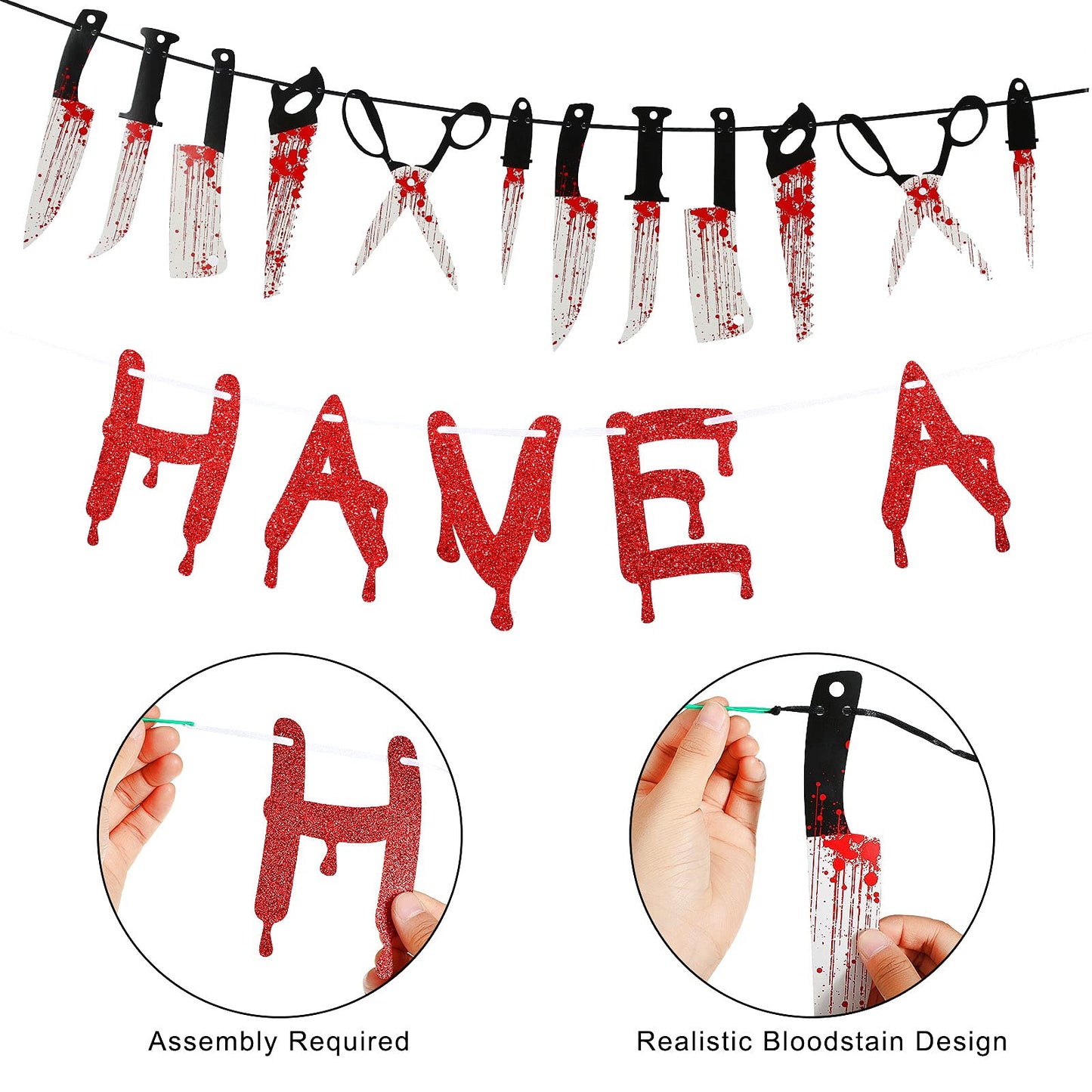 4 Pcs Have A Killer Birthday Banner Halloween Party Decorations Knife Hanging Banner for Halloween Horror Themed Birthday Supplies