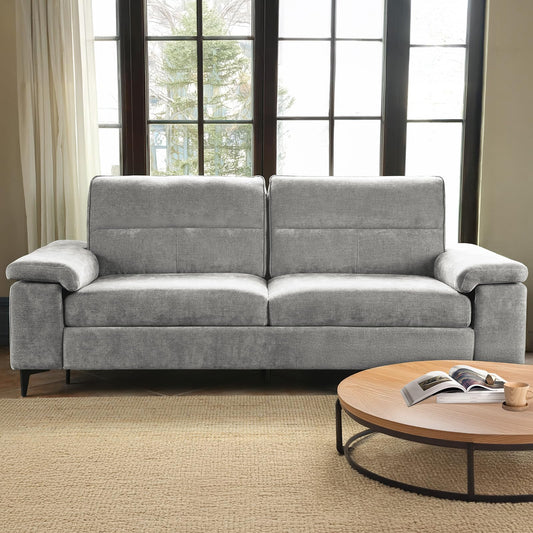 88.97" Modern Sofa Couches for Living Room, Deep Seat Sofas with 8”Cushion, Comfy 2-Seater Chenille Loveseat with Convertible Armrest, Removable Sofa Cover, High Leg(Light Gray)