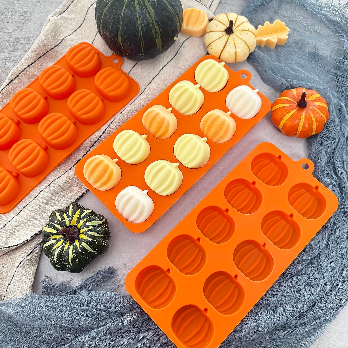 3Pack Pumpkin Chocolate Mold.Fall Silicone Candy Mold Pumpkin Ice Cube Molds Thanksging Baking Molds for Jello Soap Candle Cake Cupcake Decoraion