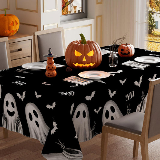 XCHI Spooky Black Ghost Halloween Tablecloth Rectangle Washable Table Covers for Indoor Outdoor Dining Home Party Decorations Table Cloth 60x84 Inch