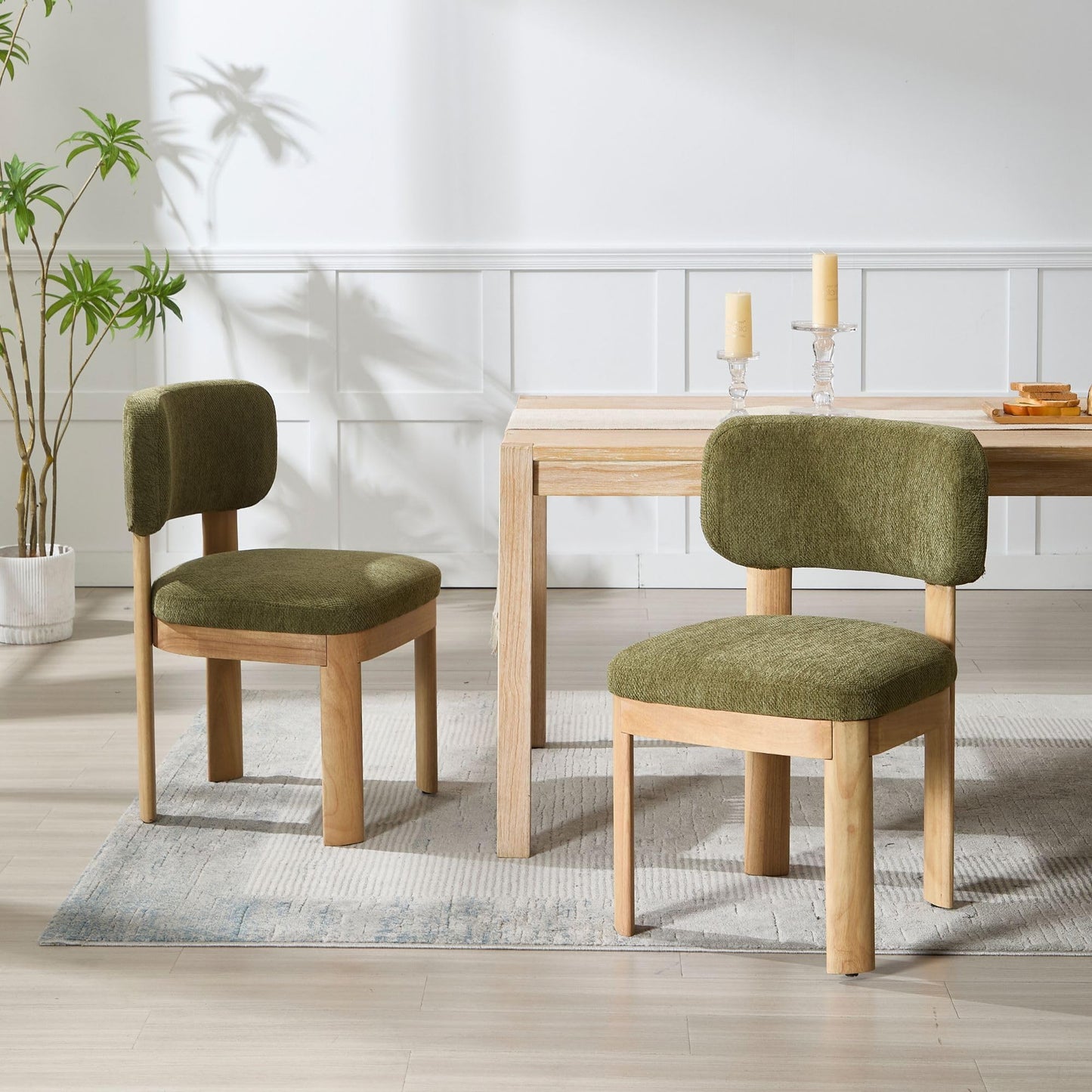 Wahson Green Upholstered Dining Chairs Set of 6, Mid Century Modern Fabric Dining Room Chairs with Hardwood Legs and Padded Back, Farmhouse Kitchen Chair Cozy Accent Chair