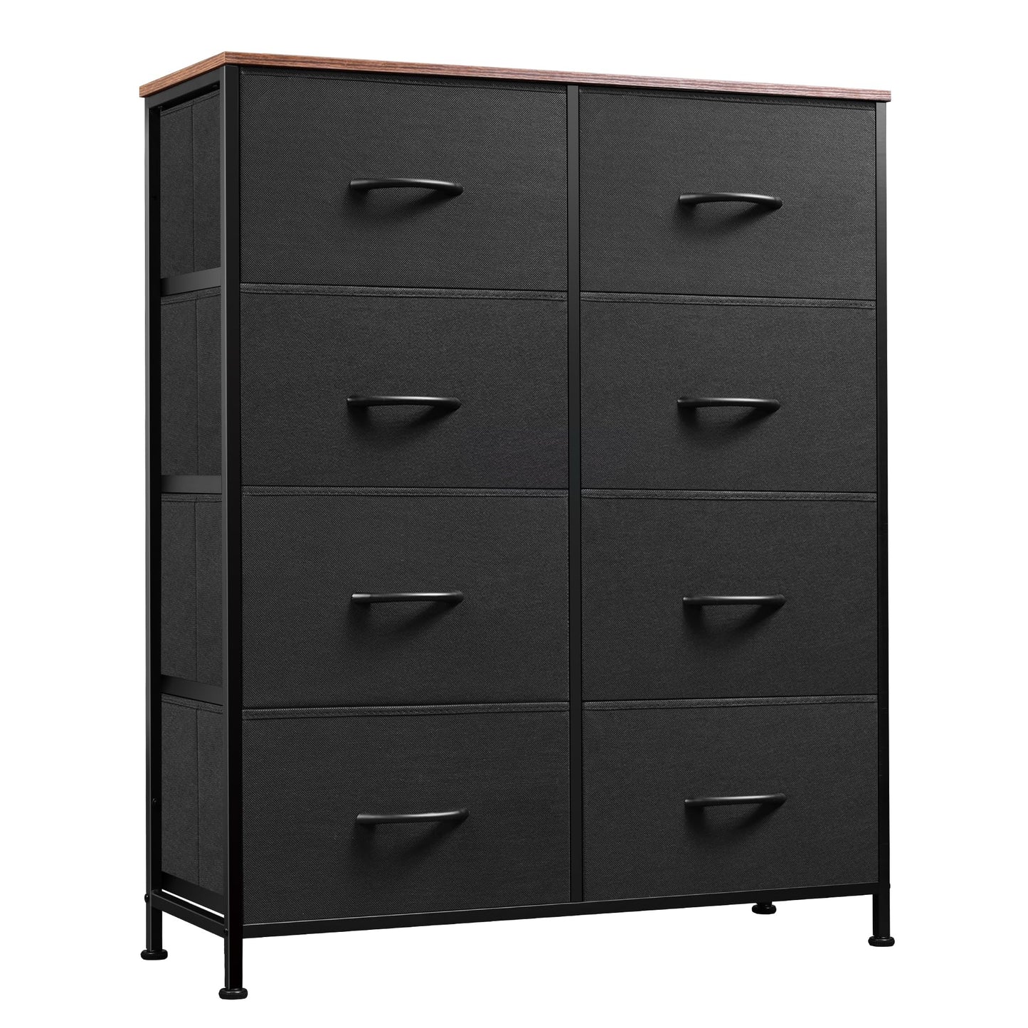 WLIVE Tall Fabric Dresser with 8 Drawers, Storage Tower with Fabric Bins, Double Dressers, Chest of Drawers for Closet, Bedroom, Living Room, Hallway, Dorm, Black and Rustic Brown
