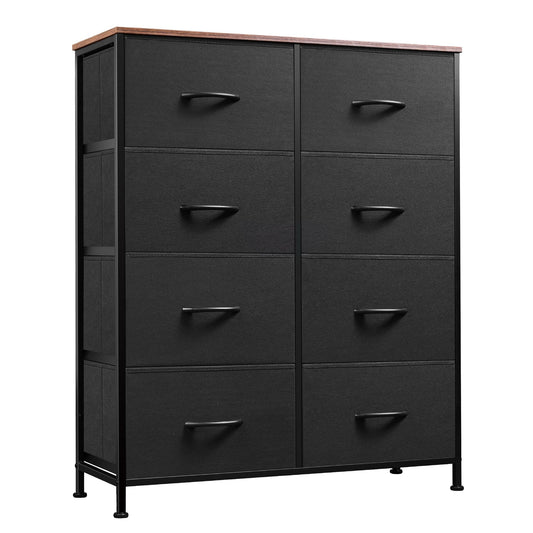 WLIVE Tall Fabric Dresser with 8 Drawers, Storage Tower with Fabric Bins, Double Dressers, Chest of Drawers for Closet, Bedroom, Living Room, Hallway, Dorm, Black and Rustic Brown