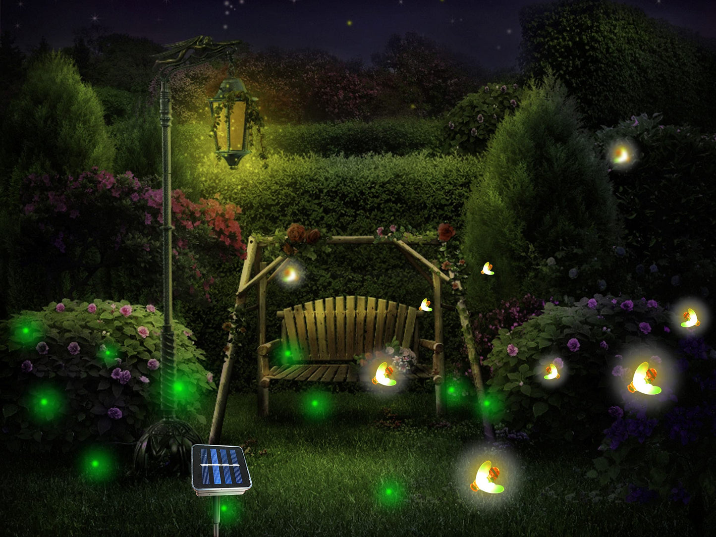 Wskvlcg Outdoor Solar Powered Firefly Lights Bugs with 9 Bee, Flickering Fireflies String Lights with 9 Amusing Fireflies Bulbs for Garden Patio Lawn, Brings Back Memories of Your Childhood