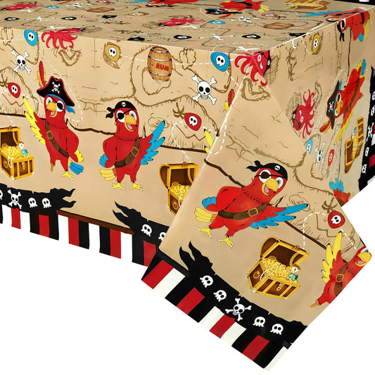 WERNNSAI Pirate Party Tablecloth - 2 Pack 54'' x 108'' Pirate Party Supplies Disposable Island Treasure Map Tablecover Nautical Adventure Theme Decorations for Boys Birthday Dining Table Cover