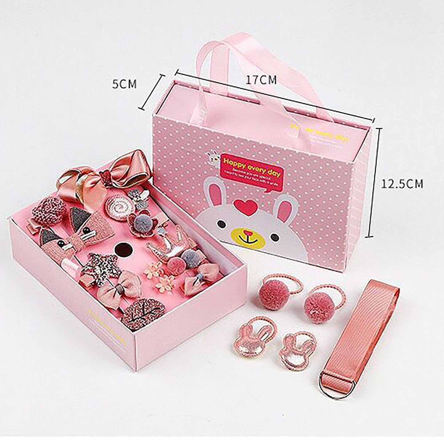 18 Pcs Cute Kids Hair Accessories Bow Elastic Hair Bands Toddler Hair Clips Various Styles Girls Hair Accessories With Organizer and Gift Box Suitable for Girls Baby Teenage Use