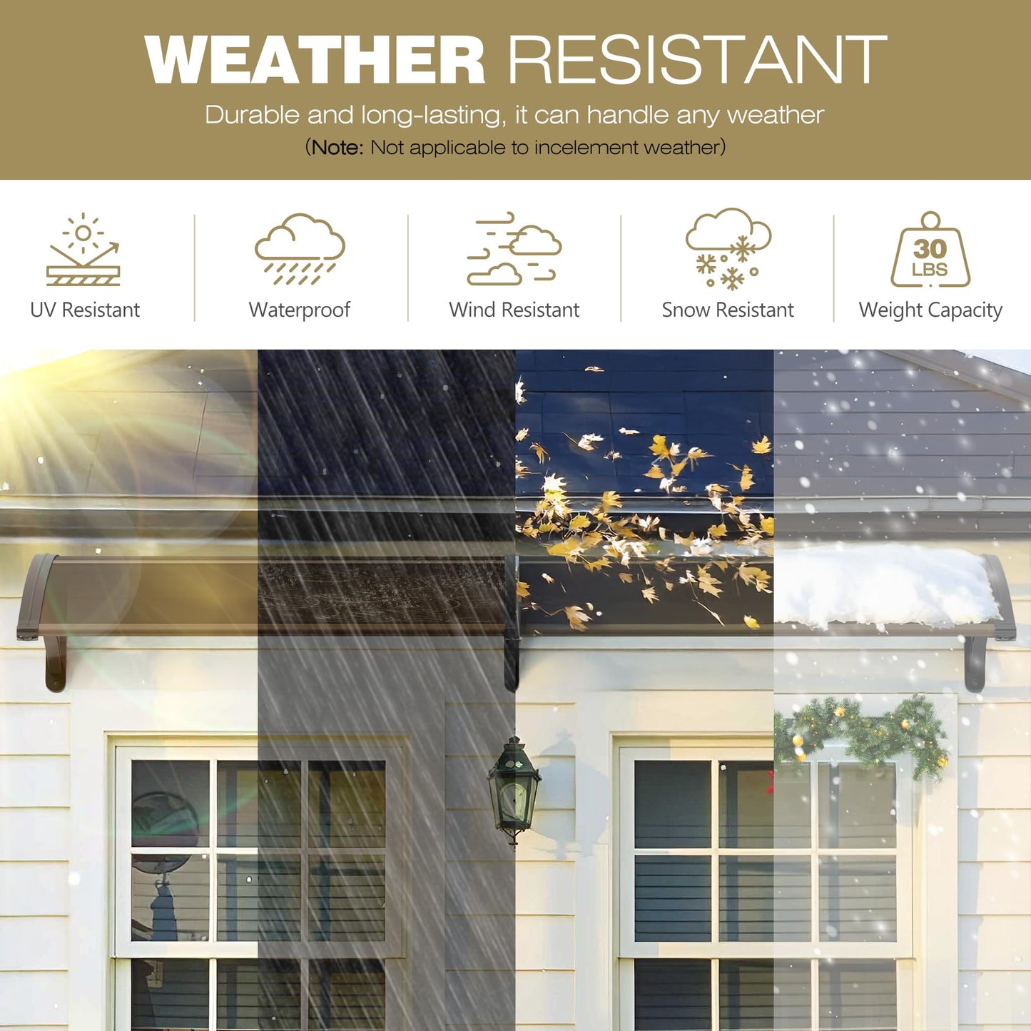 40 inch x 80 inch Window Awning Door Canopy Polycarbonate Cover Outdoor Front Door Patio Sun Shetter (Brown 1pcs)