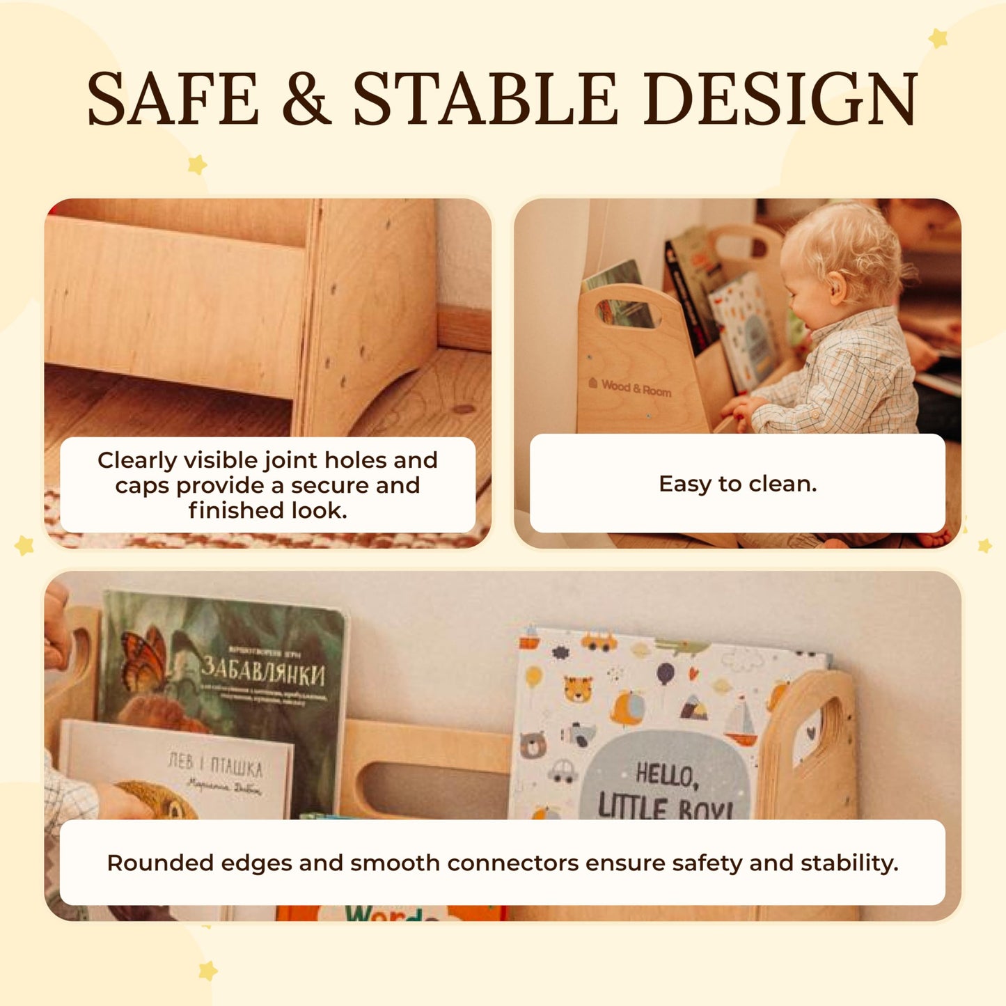 WOOD&ROOM Kids Bookshelf - Montessori Book Display Shelf - Small Bookshelf for Kids Room, Nursery, or Classroom - Wooden Front Facing for Toddlers - Book Rack and Storage Organizer Stand