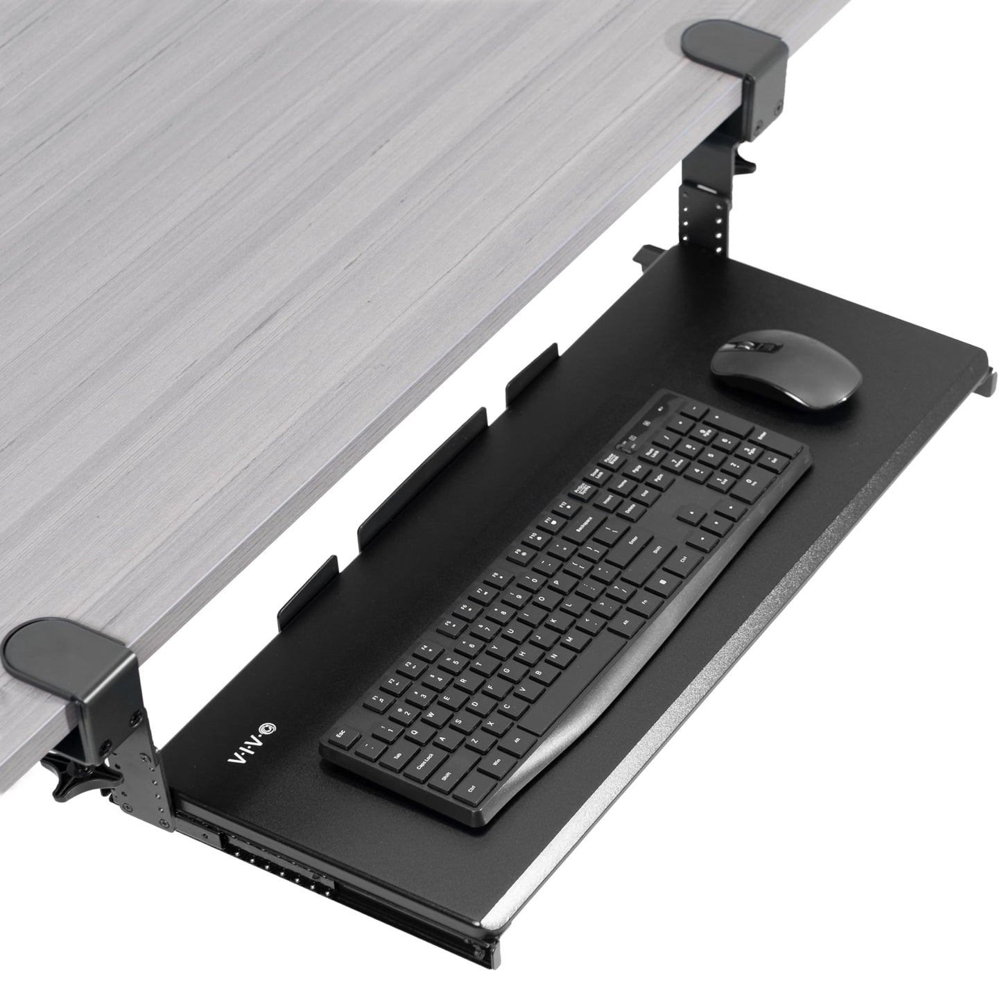 VIVO Large Height Adjustable Under Desk Keyboard Tray, C-clamp Mount System, 27(33 Including Clamps) x 11 inch Slide-Out Platform Computer Drawer for Typing, Black, MOUNT-KB05HB