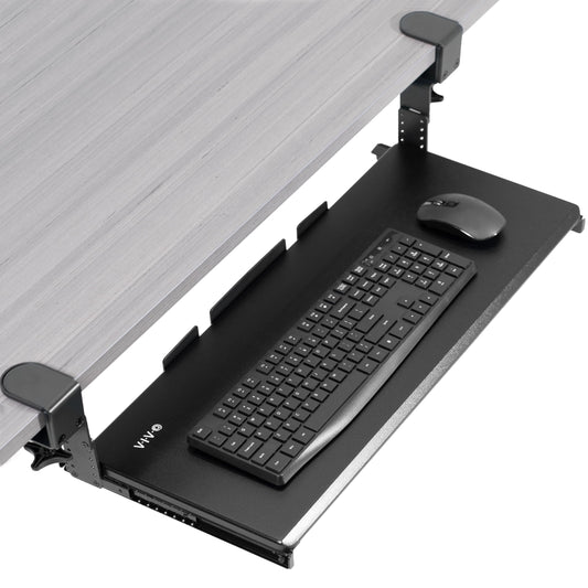 VIVO Large Height Adjustable Under Desk Keyboard Tray, C-clamp Mount System, 27(33 Including Clamps) x 11 inch Slide-Out Platform Computer Drawer for Typing, Black, MOUNT-KB05HB