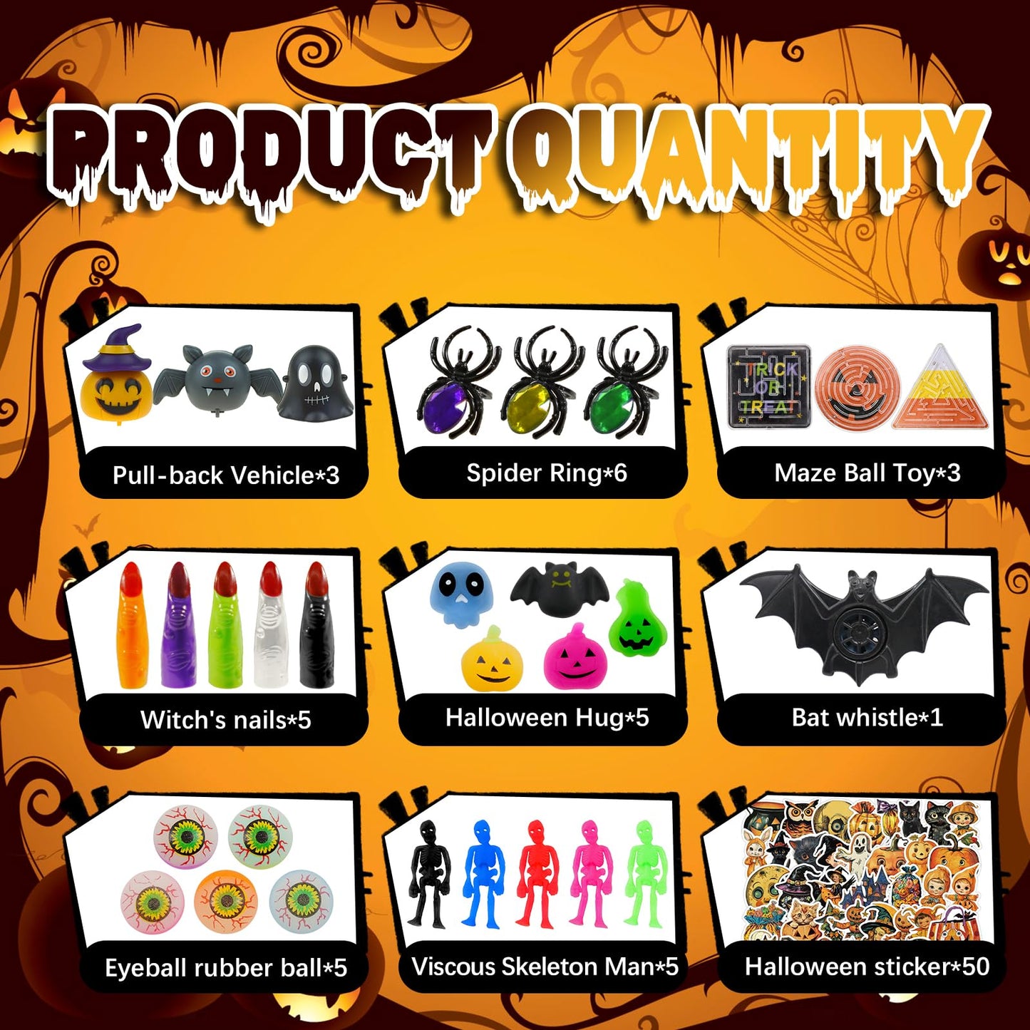 327 PCS Halloween Party Assortment Bulk Goodies Party Bags Fillers Stuffers for Halloween Decoration