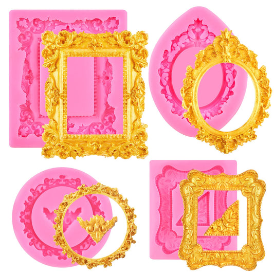 4 Pcs Photo Frame Silicone Molds, Fondant Sugar Mold Chocolate Candy Molds for Cupcake Topper, Donut Cake Puck Decoration and Clay Craft Making