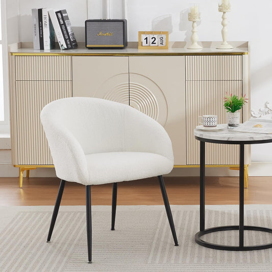 YDcosyfy Modern Small Accent Chair, Comfy Sherpa Makeup Vanity Chair with Metal Legs, Decorative Chair no Wheels for Living Room, Dressing Room, Bedroom, White