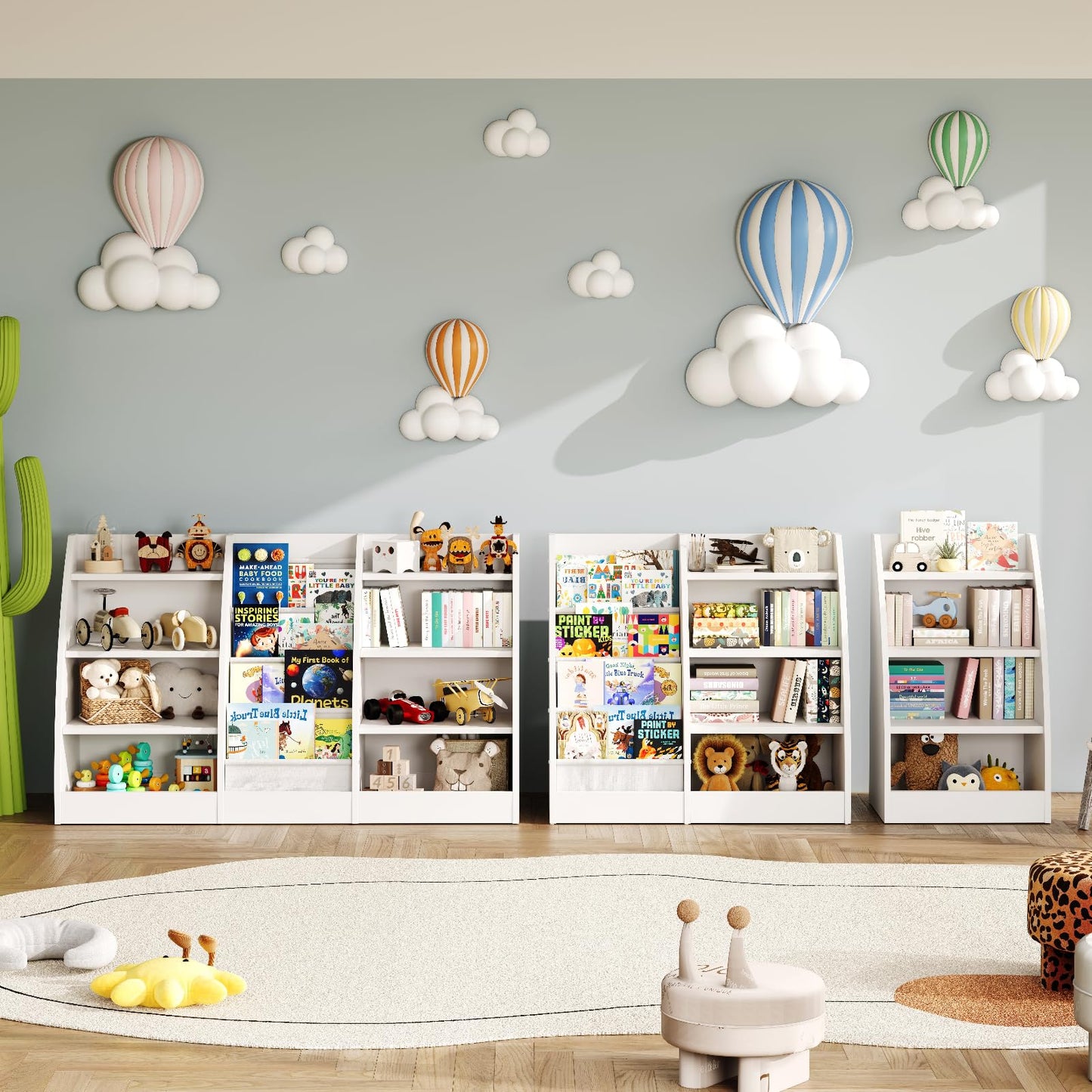 4 Tier Kids Bookshelf, 4 Layer Sling Kids Book Shelf for Kids Rooms, XXL Wood Children Bookcase,Baby Storage Book Rack,Toddler Bookshelf, Book and Toy Organizer,Book Display Shelf for Bedroom, Nursery
