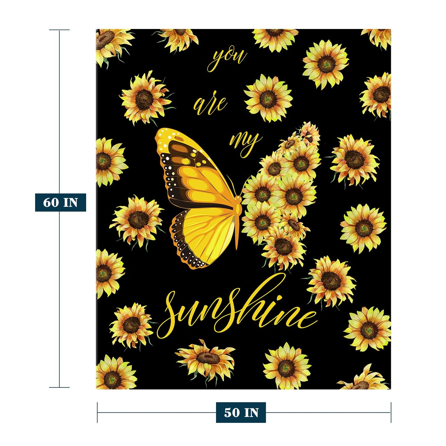 YeeJu Sunflower Throw Blanket Yellow Floral Butterfly Throw Blanket for Couch Sofa Bed Soft Gift for Women Fuzzy Plush Fleece Blankets Black Spring Summer Flower Decorations Blanket 50x60