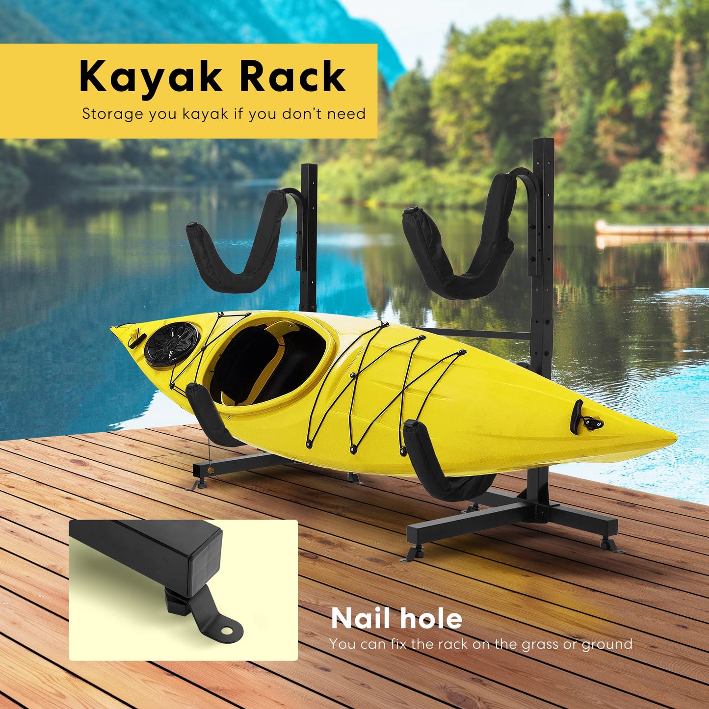 VIVOHOME Kayak Storage Rack, Adjustable Freestanding Dual Stand for Kayaks, SUP Boards, Canoes & Paddle Boards, Heavy Duty, Supports up to 175 lbs