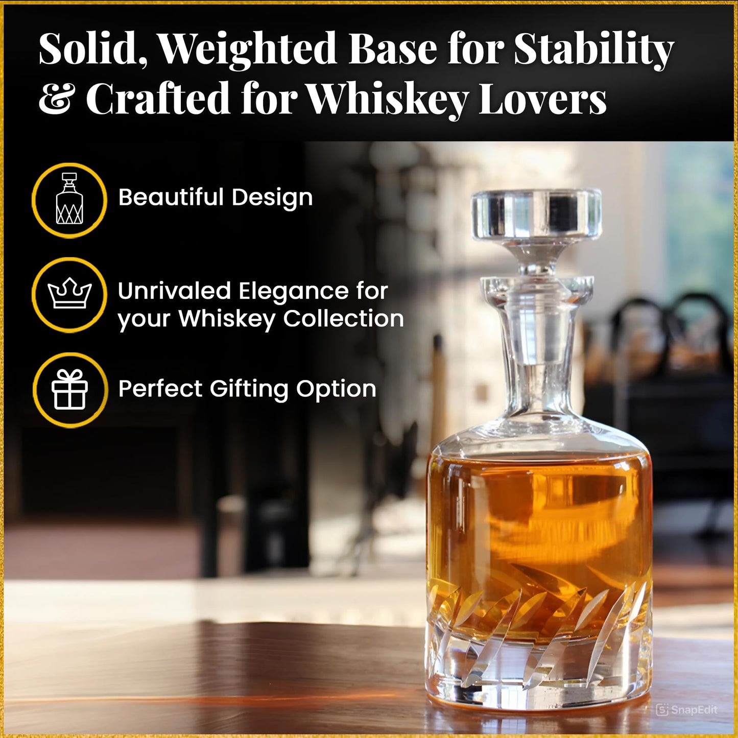 Voted Best High-End Whiskey Decanter 2024 by Food & Wine Magazine | Made in Europe | Hand-Blown Beveled Blade Decanter | 34 Fl. Oz | 100% Lead-Free Crystal | Gift Box | Elegant Design