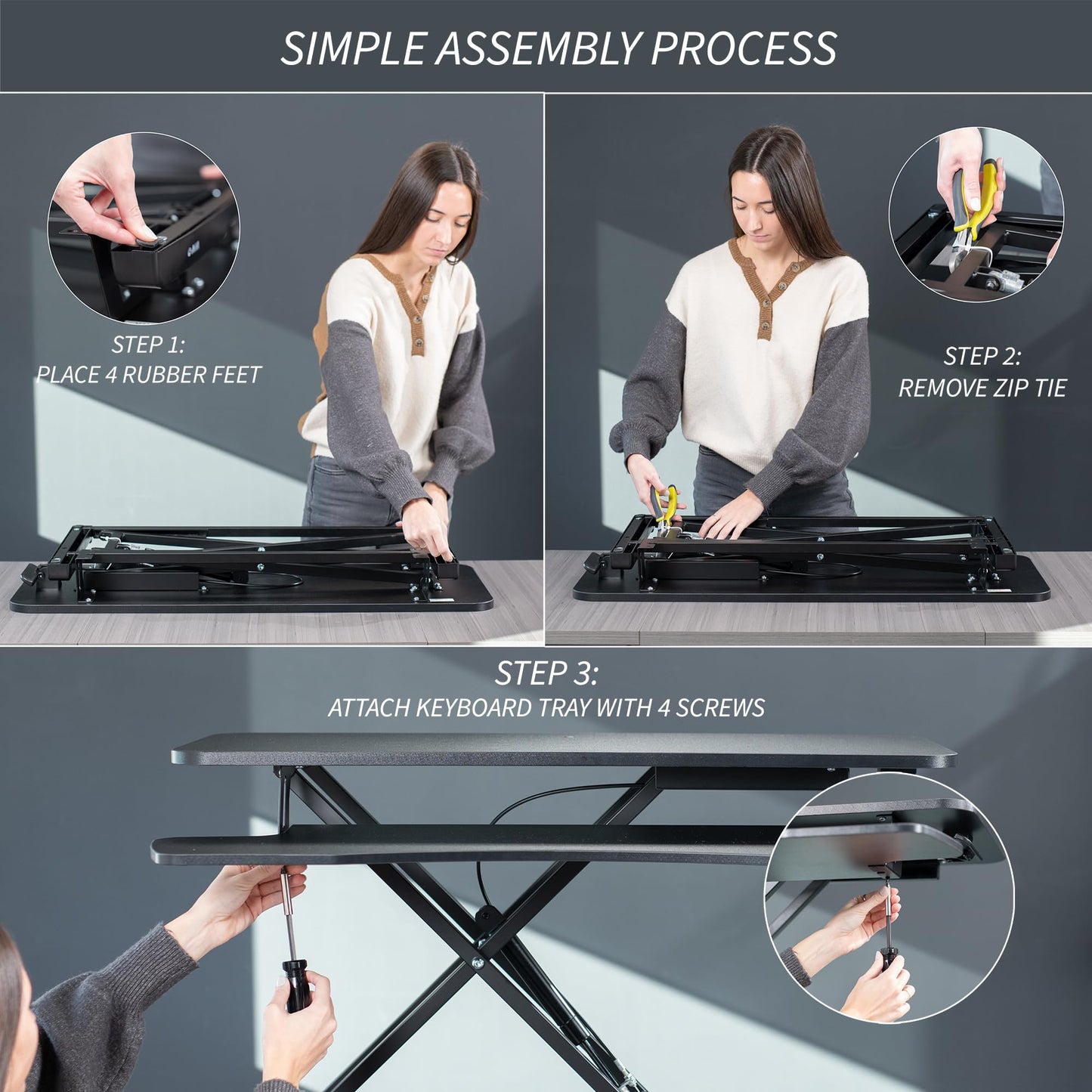 VIVO 42 inch Desk Converter, K Series, Height Adjustable Sit to Stand Riser, Dual Monitor and Laptop Workstation with Wide Keyboard Tray, Black, DESK-V042KB