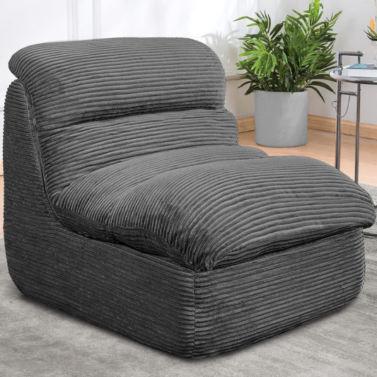 Vonesse Bean Bag Chair, Double-Layered Bean Bag Chair for Adults, Comfortable Memory Foam Bean Bag Sofa, Corduroy Bean Bag Couches for Living Room Bedroom (Dark Grey)