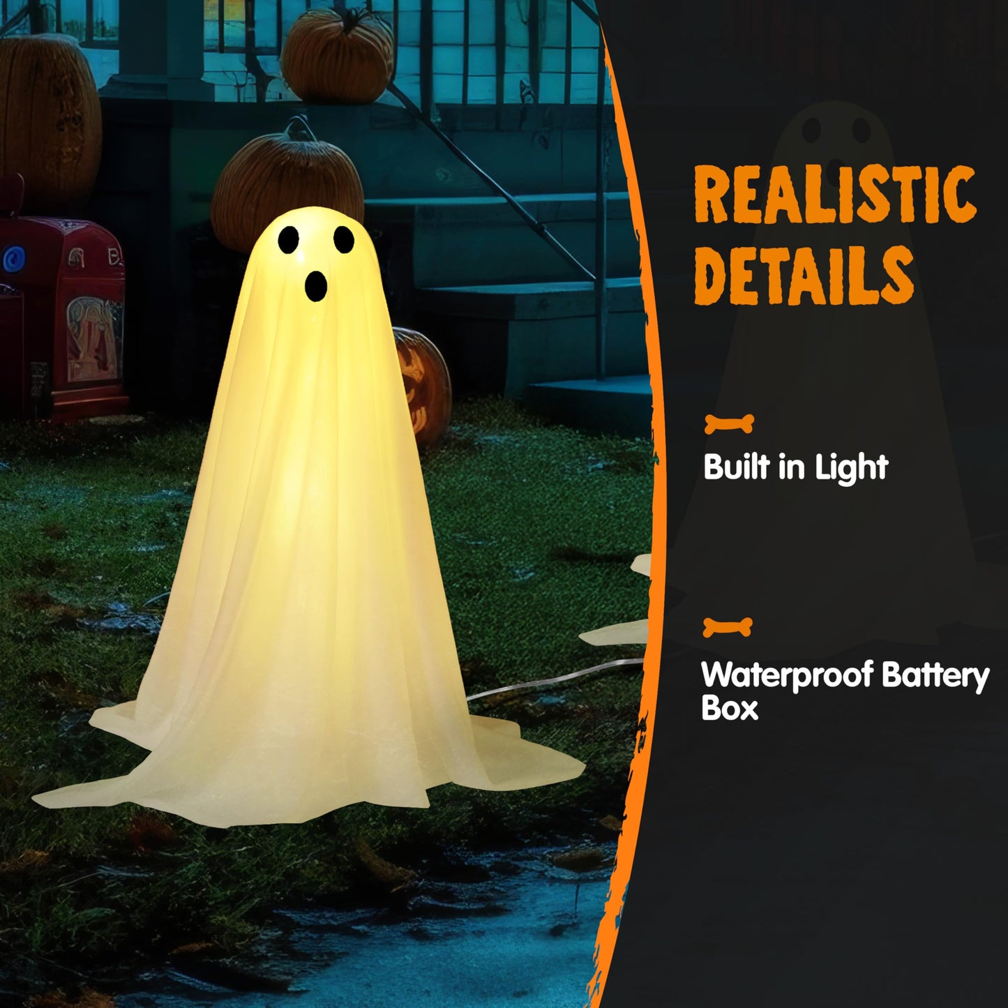 JOYIN 6 Pcs Halloween Decorations Outdoor Ghosts Pathway Lights, 18” White Light Up Cloth Ghost with Yard Stakes for Graveyard Yard Lawn Garden Prop, Party Decor Supplies