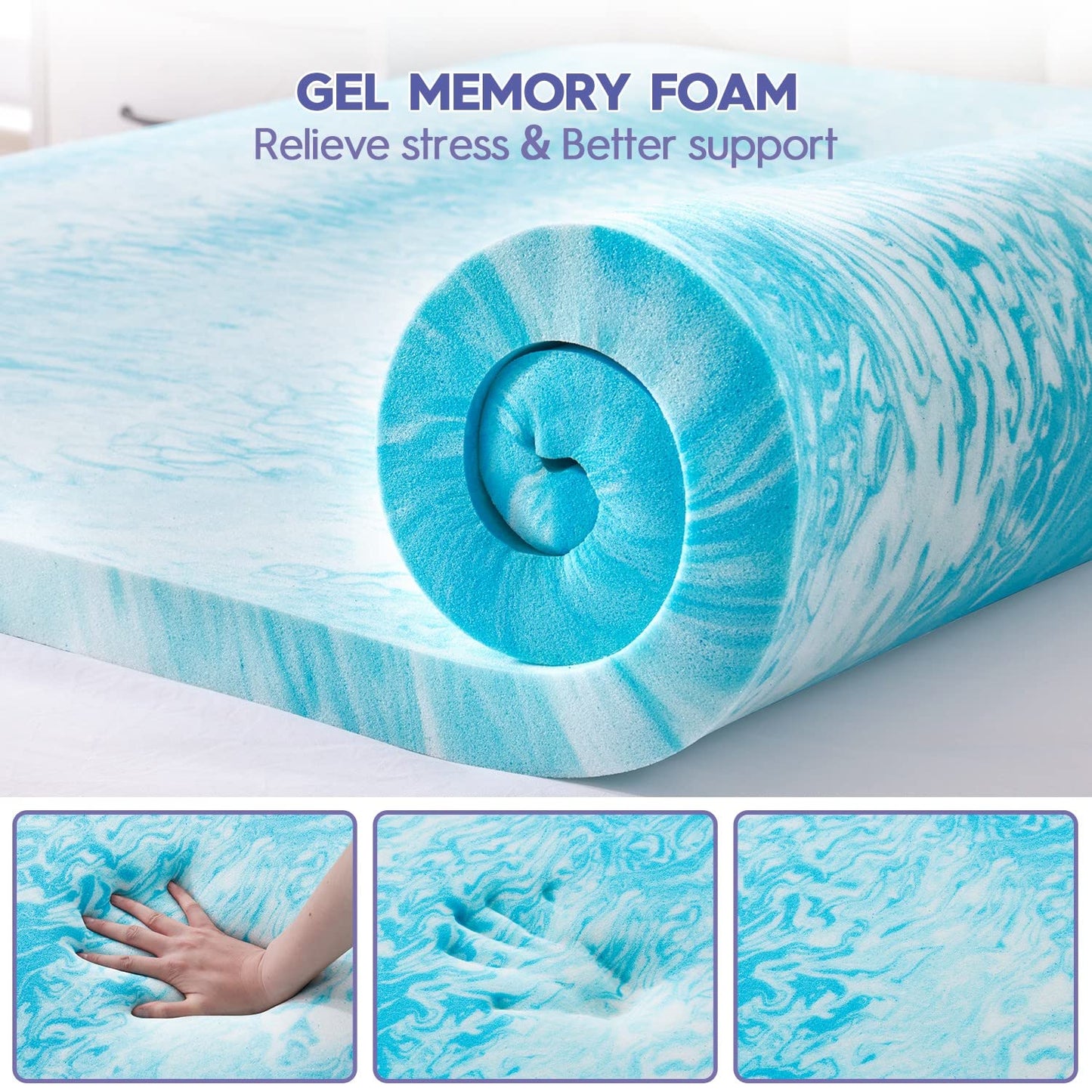 ABENE Queen Size Dual Layer 3 Inch Memory Foam Mattress Topper, 2 Inch Gel Memory Foam Plus 1 Inch Down Alternative Pillowtop Mattress Pad Cover, Thick Soft Bed Topper Support for Back Pain