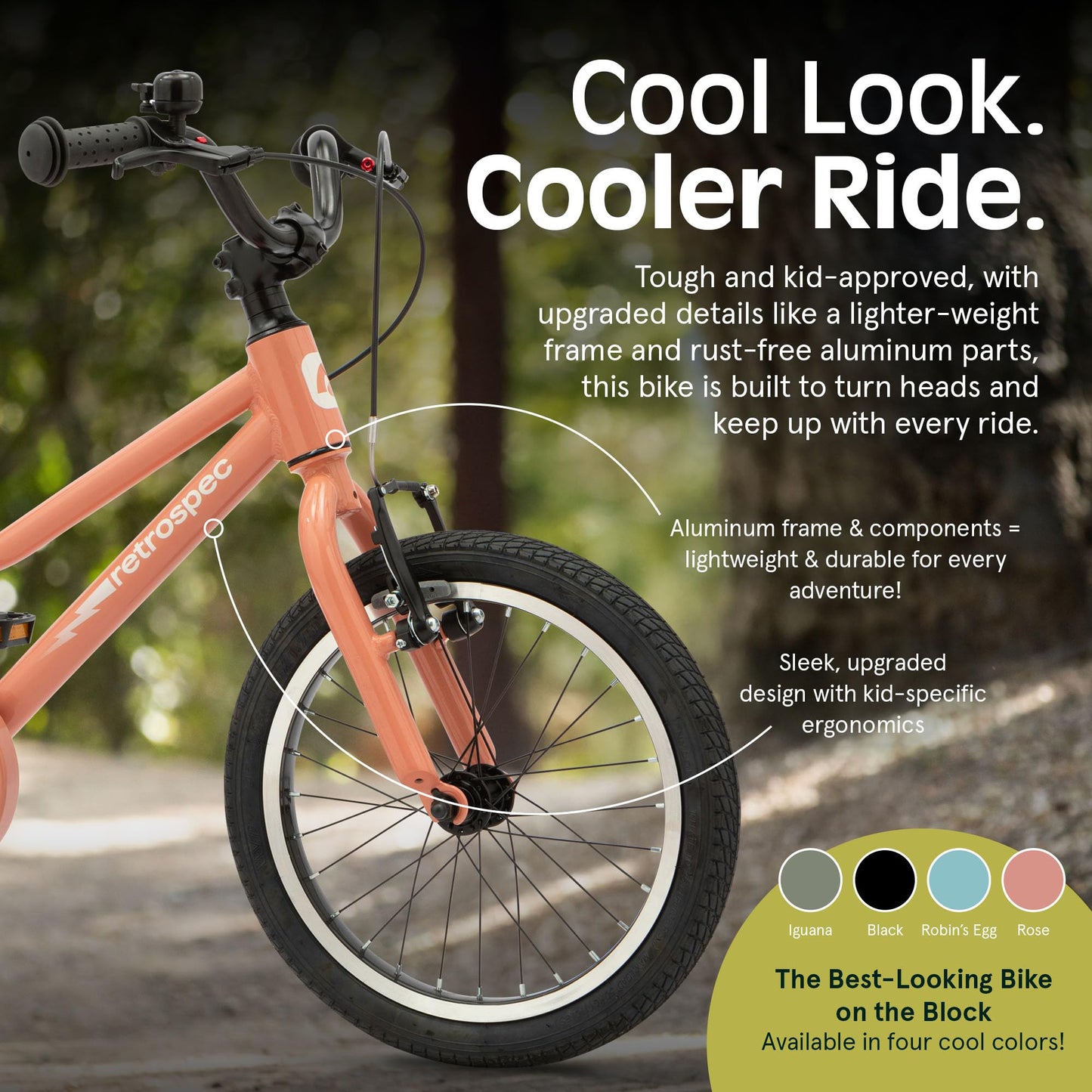 Retrospec Koda Plus 16in Kids Bike with Training Wheels - Adjustable Seat & Handlebars for Ages 4-6 - Lightweight 18.5lb Girls & Boys Bicycle with v-Brakes