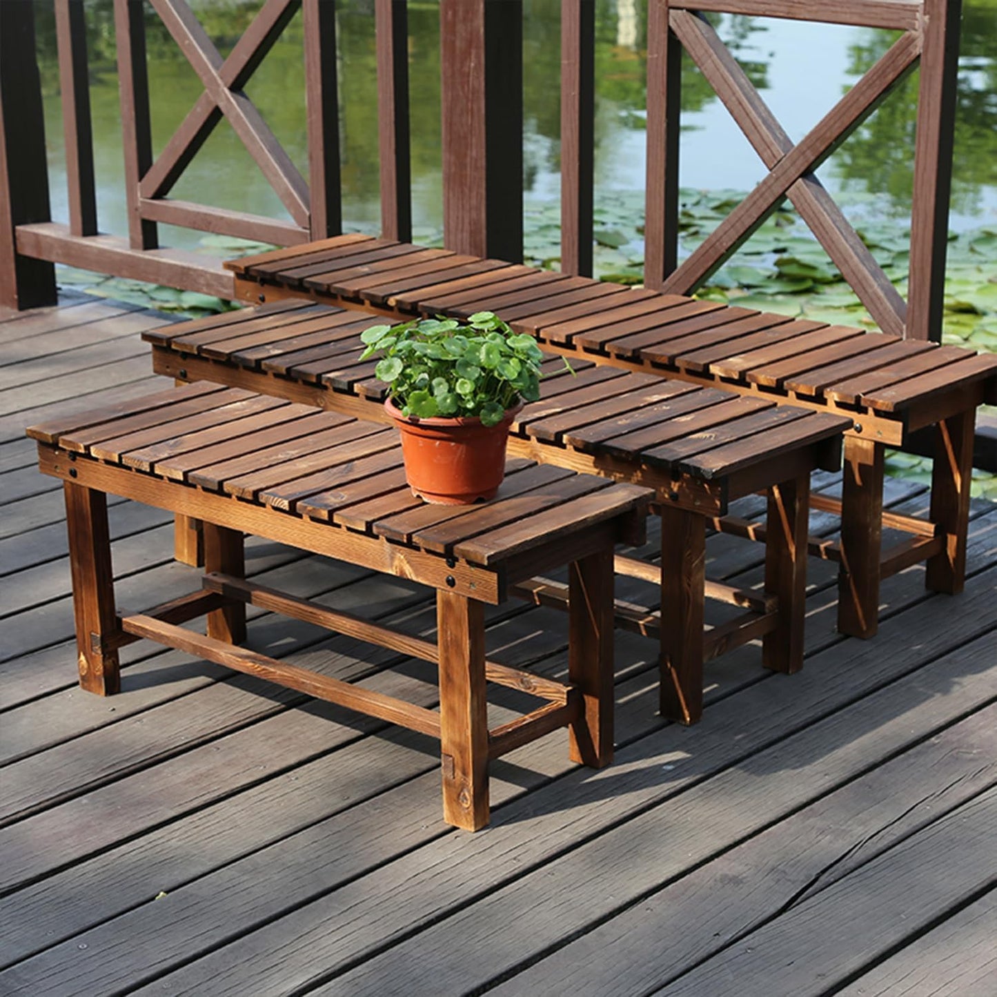 YangAera 35.4'' Outdoor Garden Benches Weatherproof Patio Bench Two-Person Seat Backless Bench Wood Bench with Slatted High Temperature Bench for Front Porch Backyard (Upgraded to Prevent Fading)