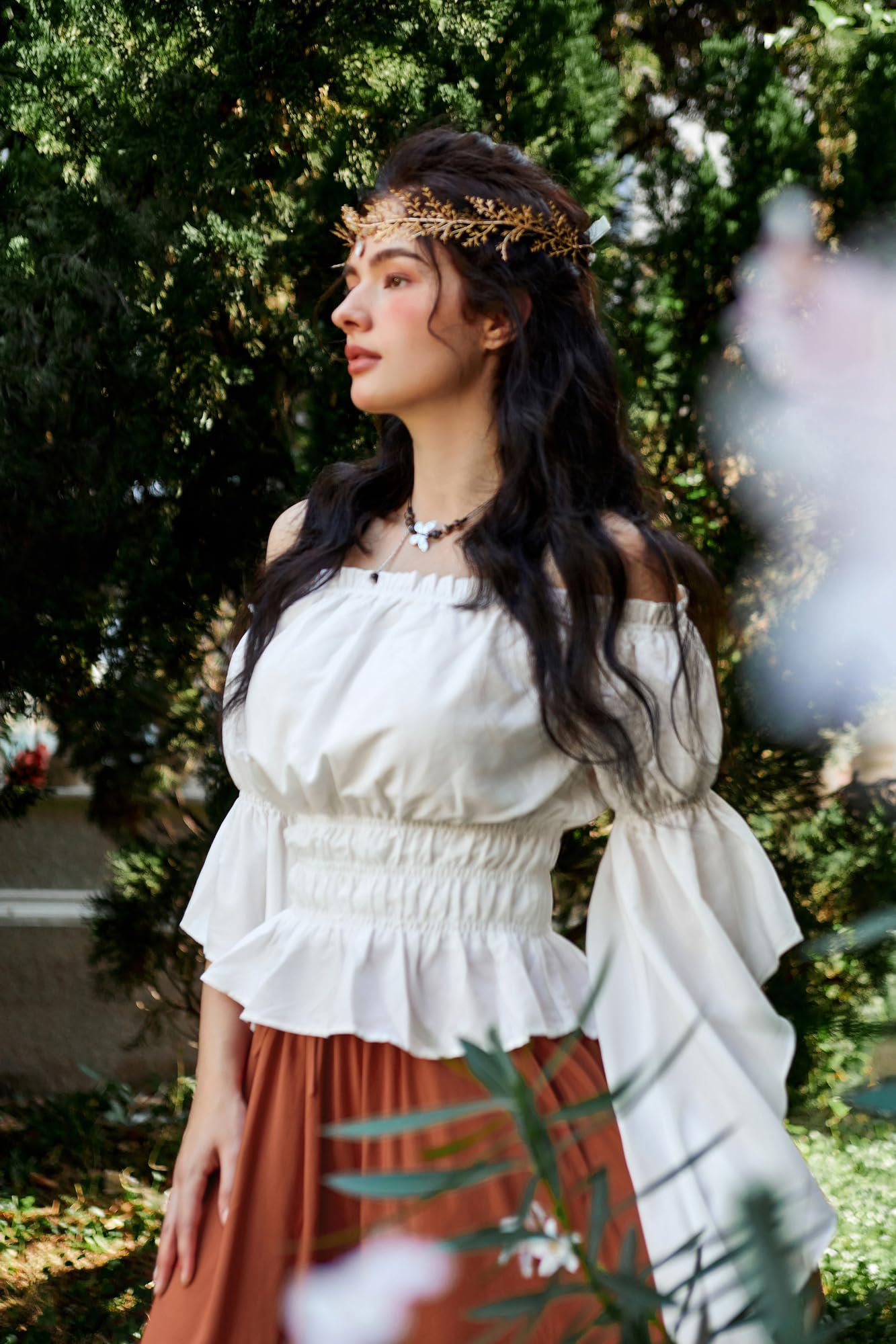 Women Renaissance Top Summer White Dressy Blouse Off The Shoulder Elegant Blouse White M