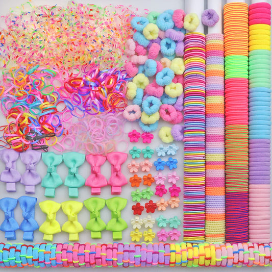 1125Pcs Girls Hair Accessory Set - Mini Seamless Cotton Hair Ties, Multicolor Finger Bands, Colorful Small Rubber Elastics, Butterfly Hair Clips, Ponytail Holders for Toddlers